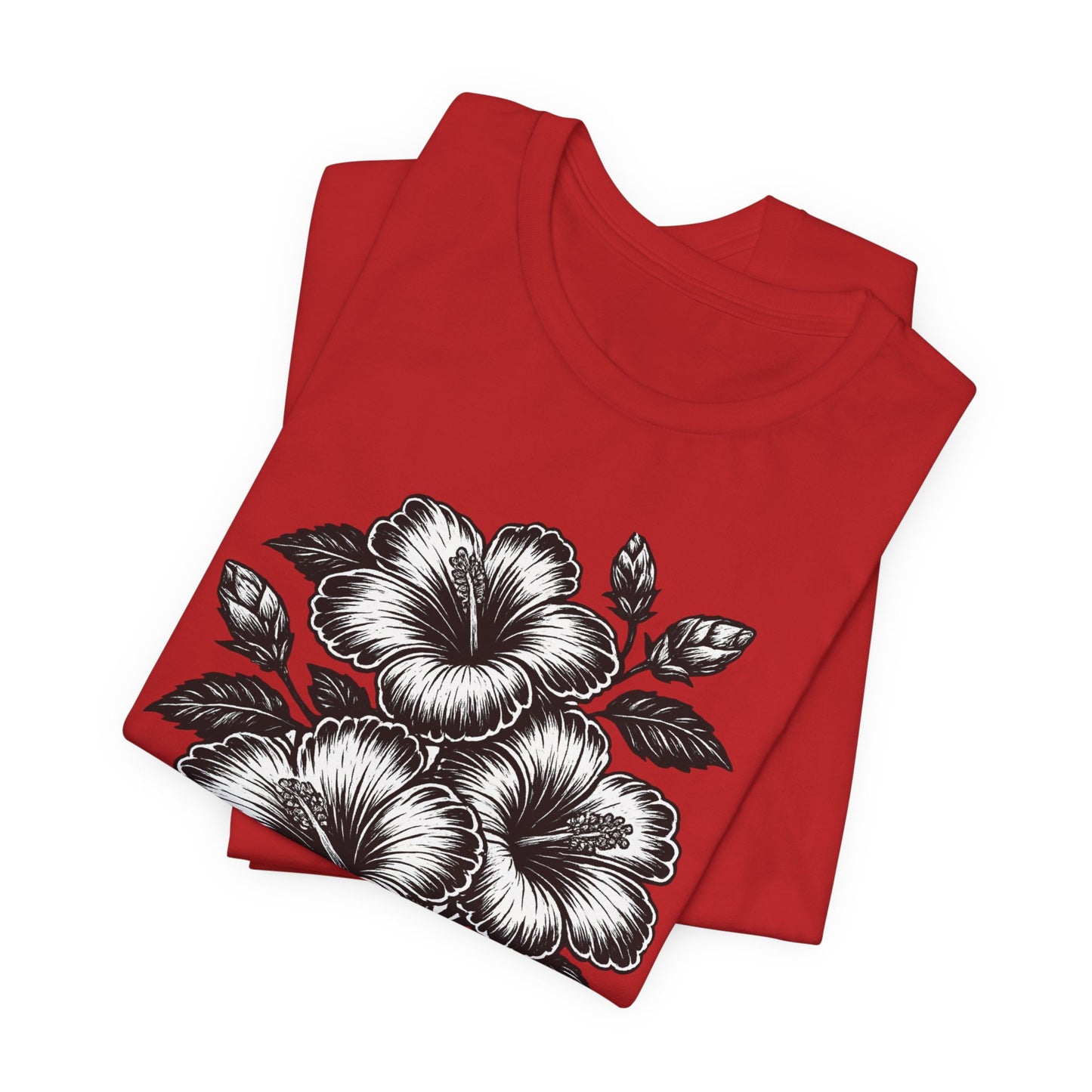 Floral Hibiscus Tee – Vintage Black and White Botanical Graphic T-Shirt