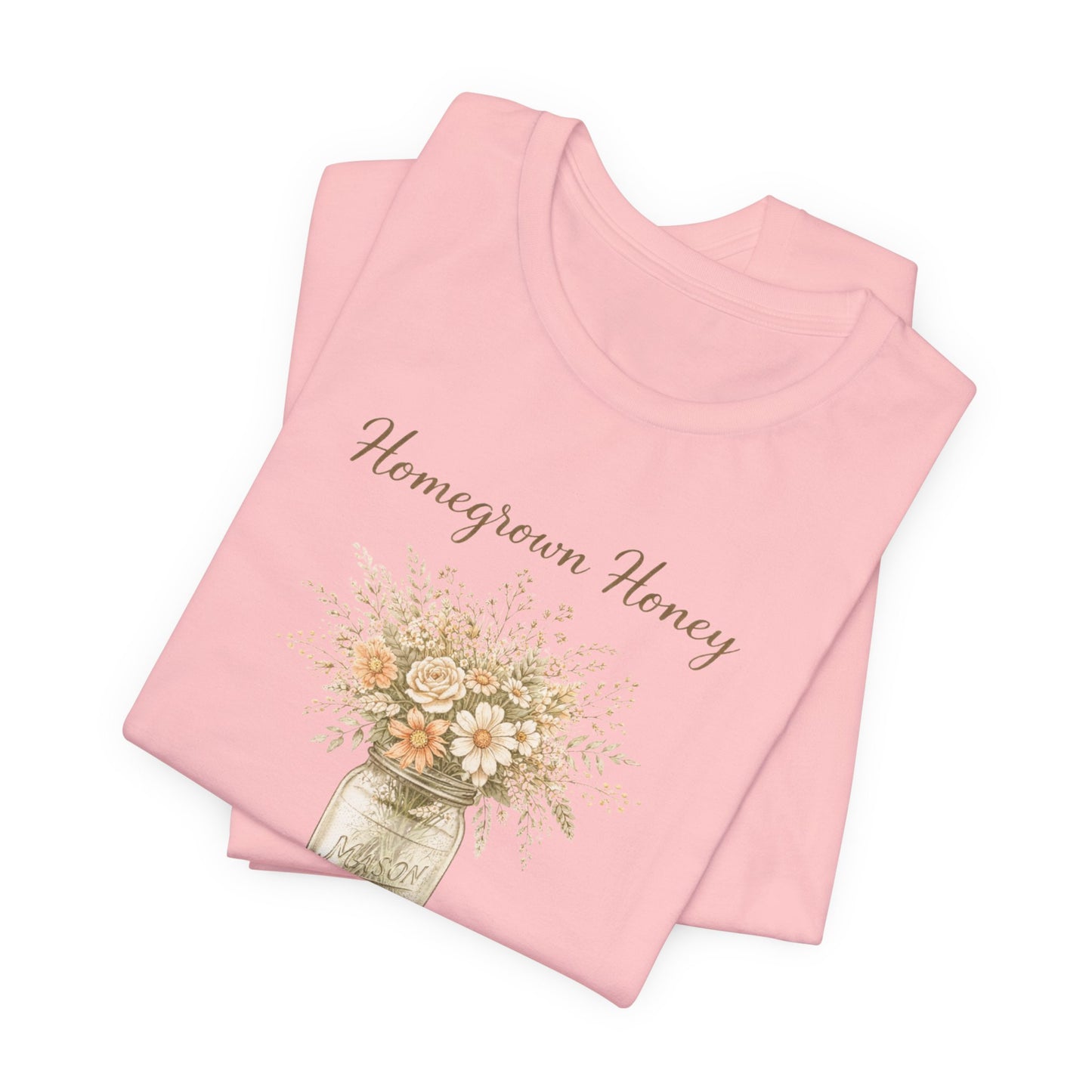 Homegrown Honey Floral Mason Jar Tee — Rustic Cottagecore Women's Graphic T‑Shirt