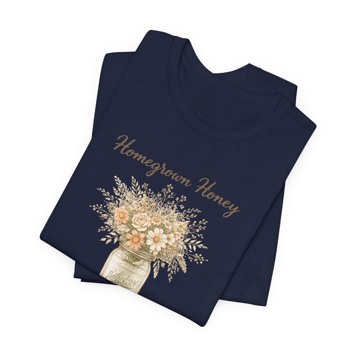 Homegrown Honey Floral Mason Jar Tee — Rustic Cottagecore Women's Graphic T‑Shirt