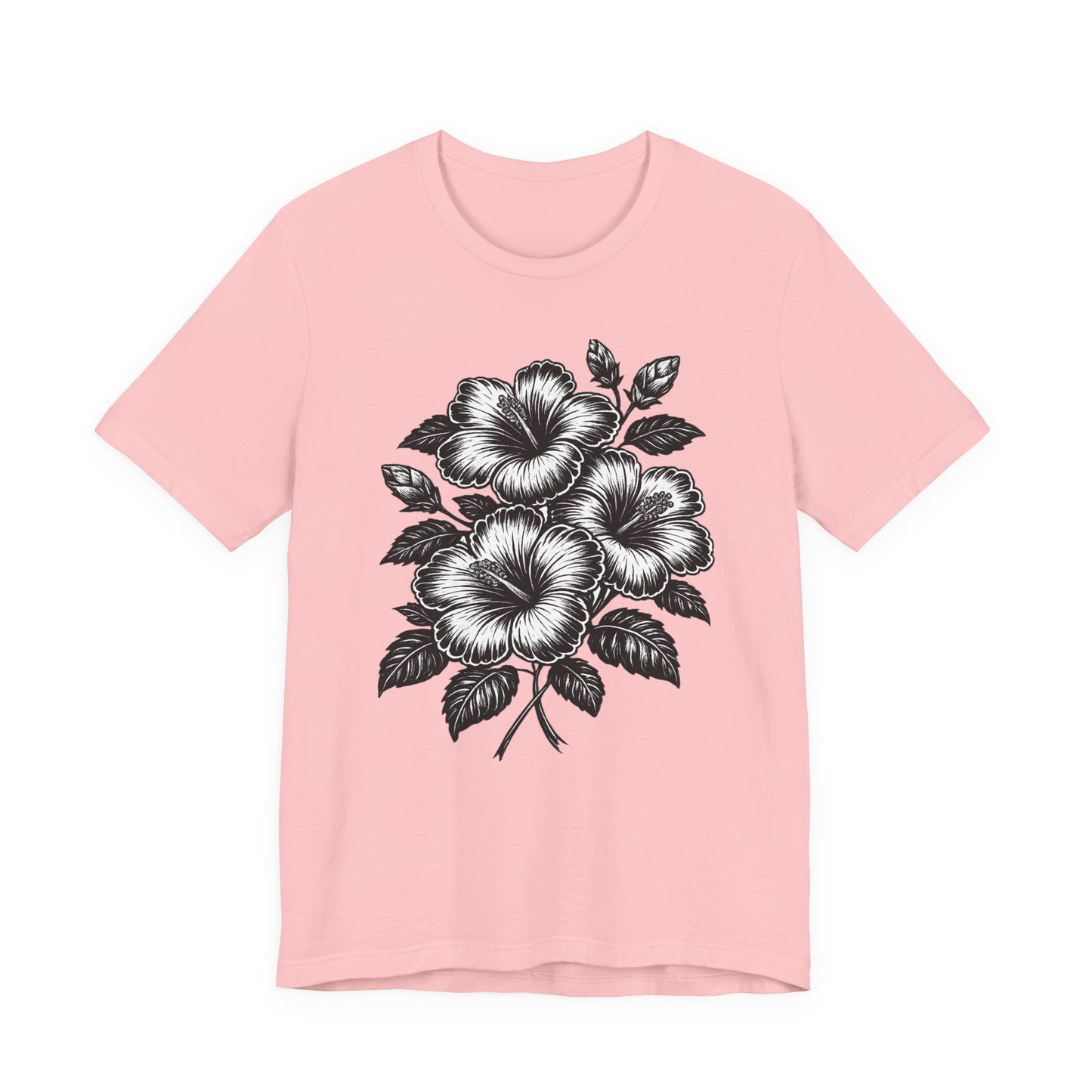 Floral Hibiscus Tee – Vintage Black and White Botanical Graphic T-Shirt