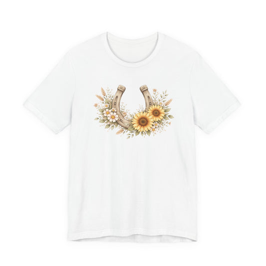 Sunflower Horseshoe T-Shirt — Rustic Floral Lucky Tee