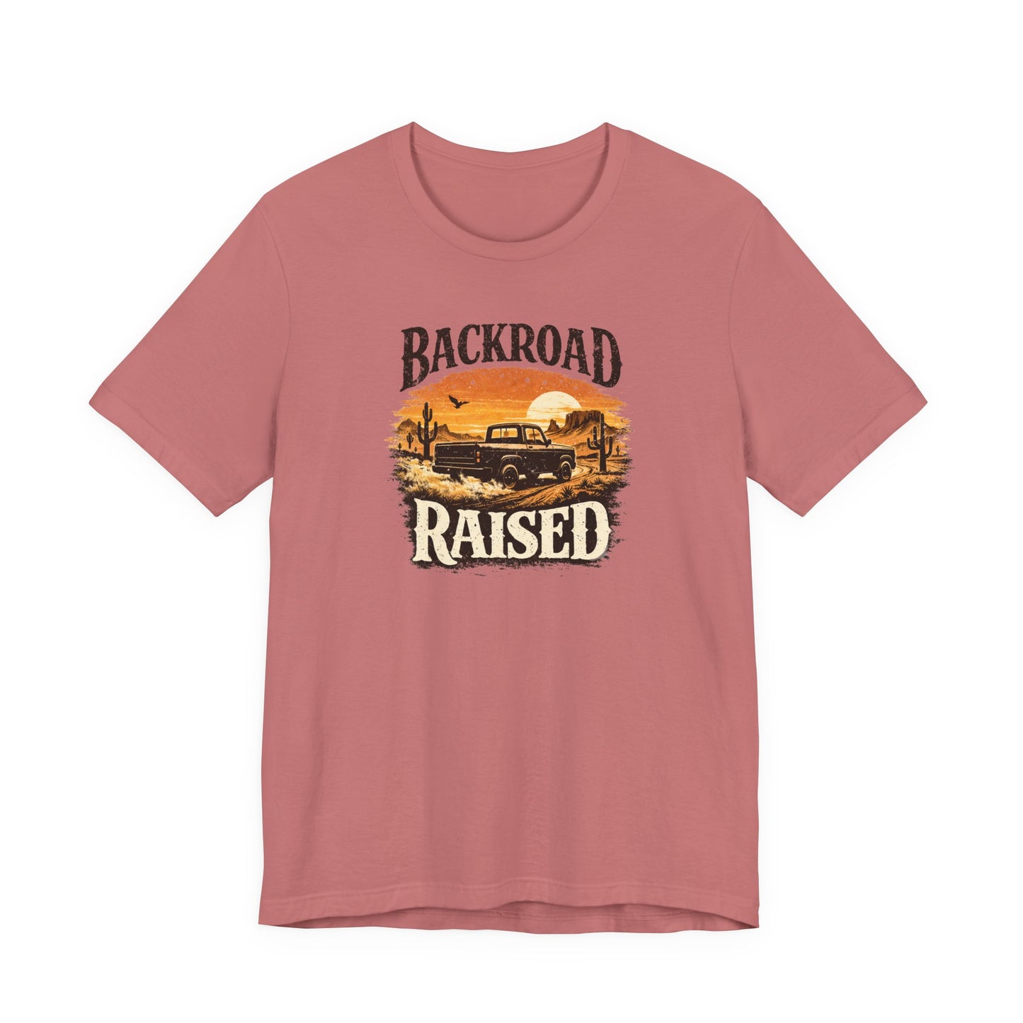 Backroad Raised Truck T‑Shirt— Rustic Vintage Sunset Country T‑Shirt