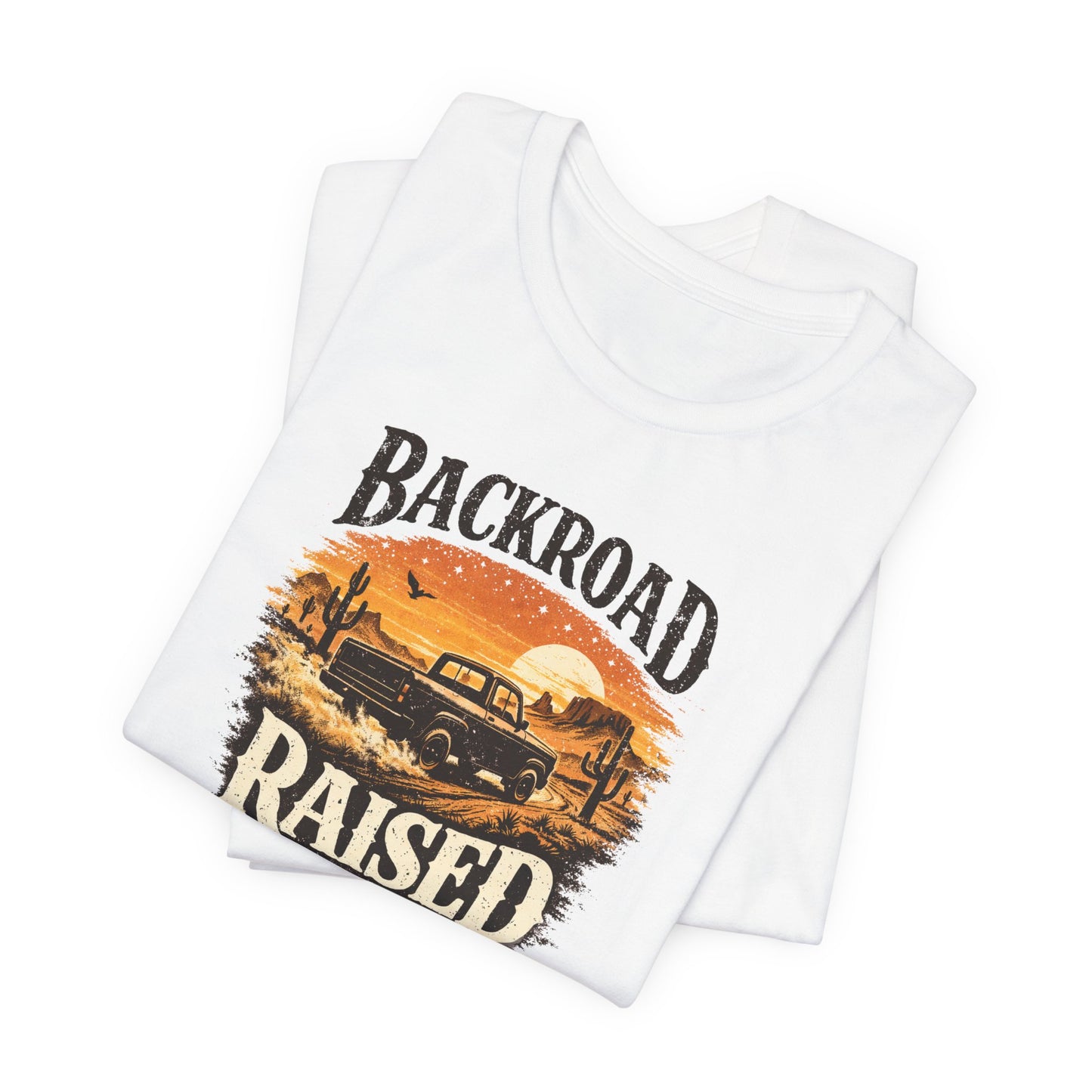 Backroad Raised Truck T‑Shirt— Rustic Vintage Sunset Country T‑Shirt