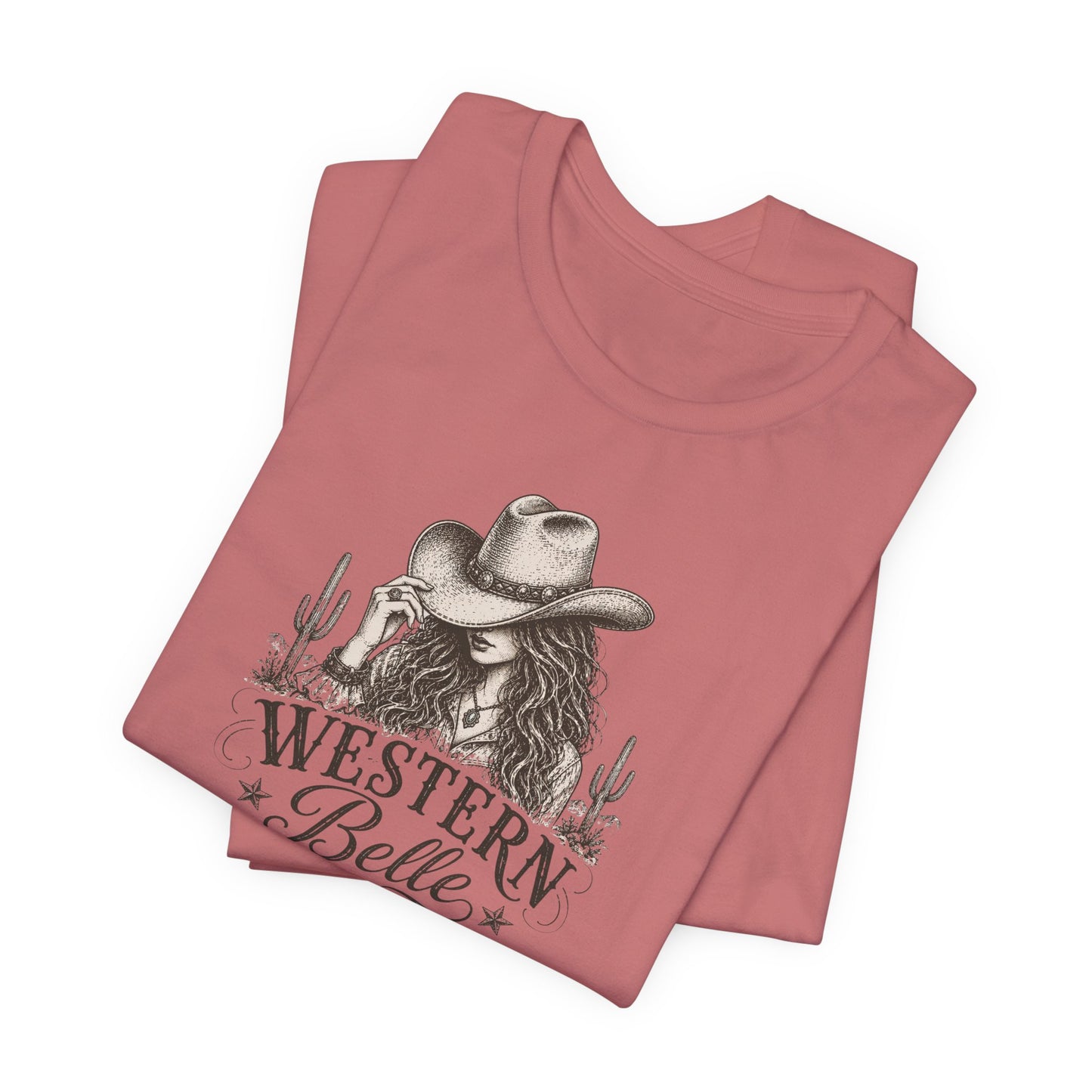 Western Belle T-Shirt — Cowgirl Hat & Cactus Vintage Graphic Tee