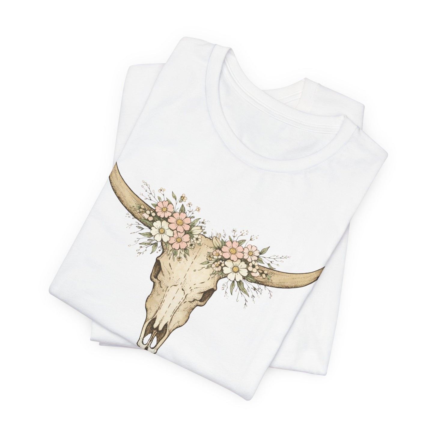 Floral Longhorn Skull T-Shirt