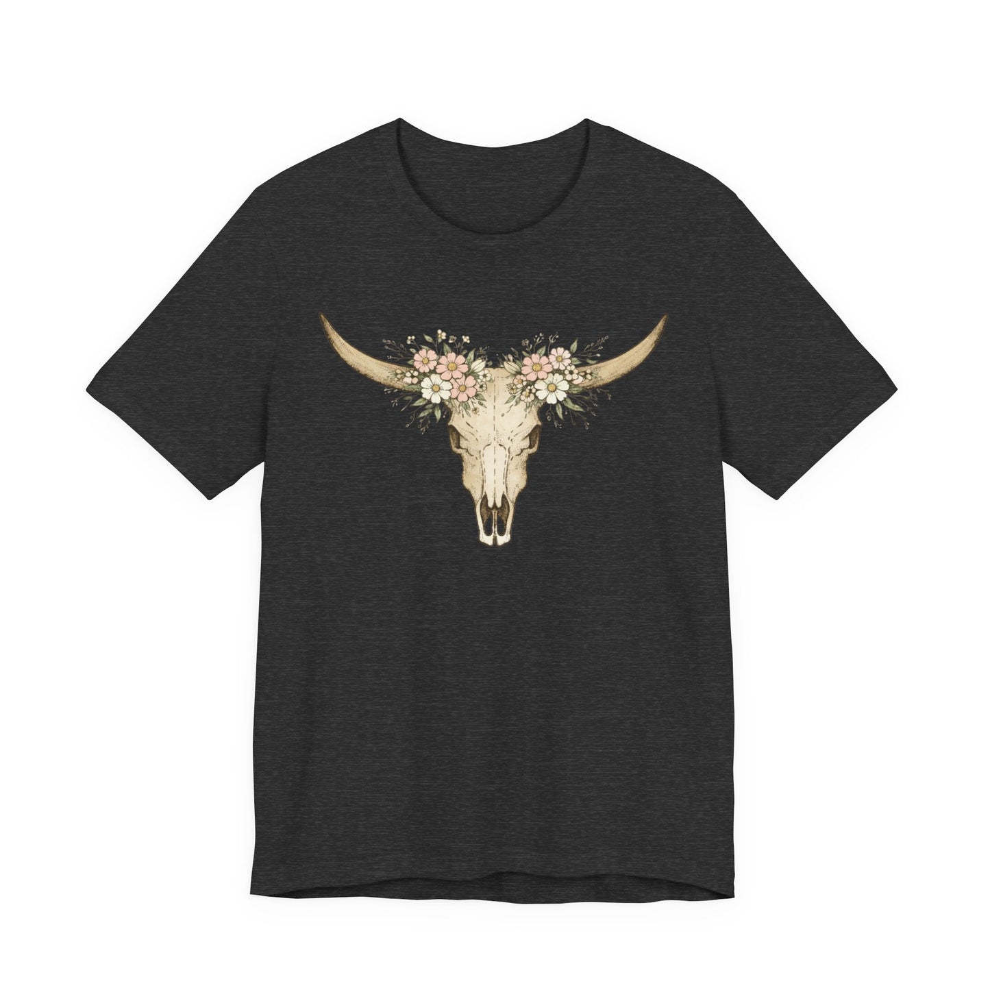 Floral Longhorn Skull T-Shirt