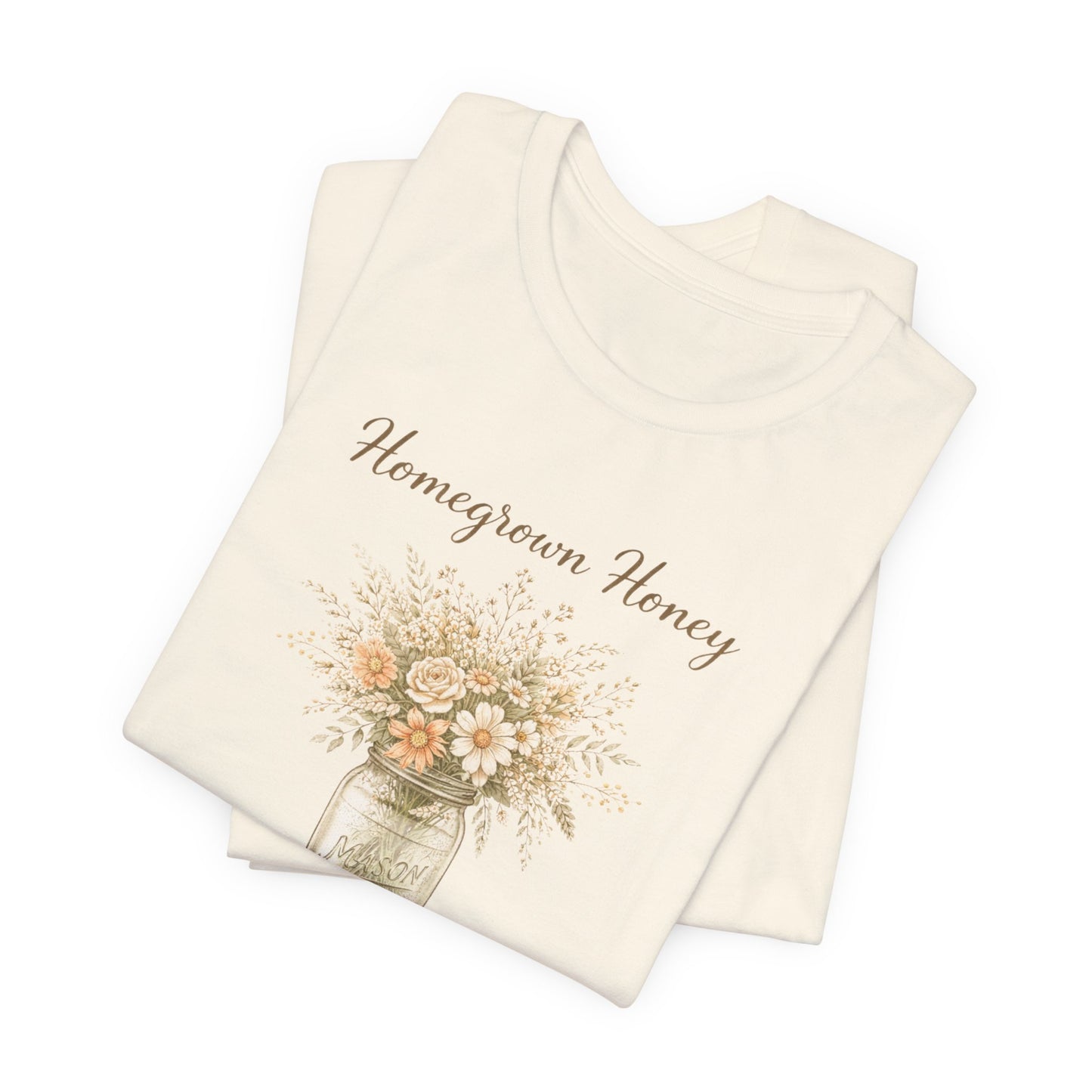 Homegrown Honey Floral Mason Jar Tee — Rustic Cottagecore Women's Graphic T‑Shirt
