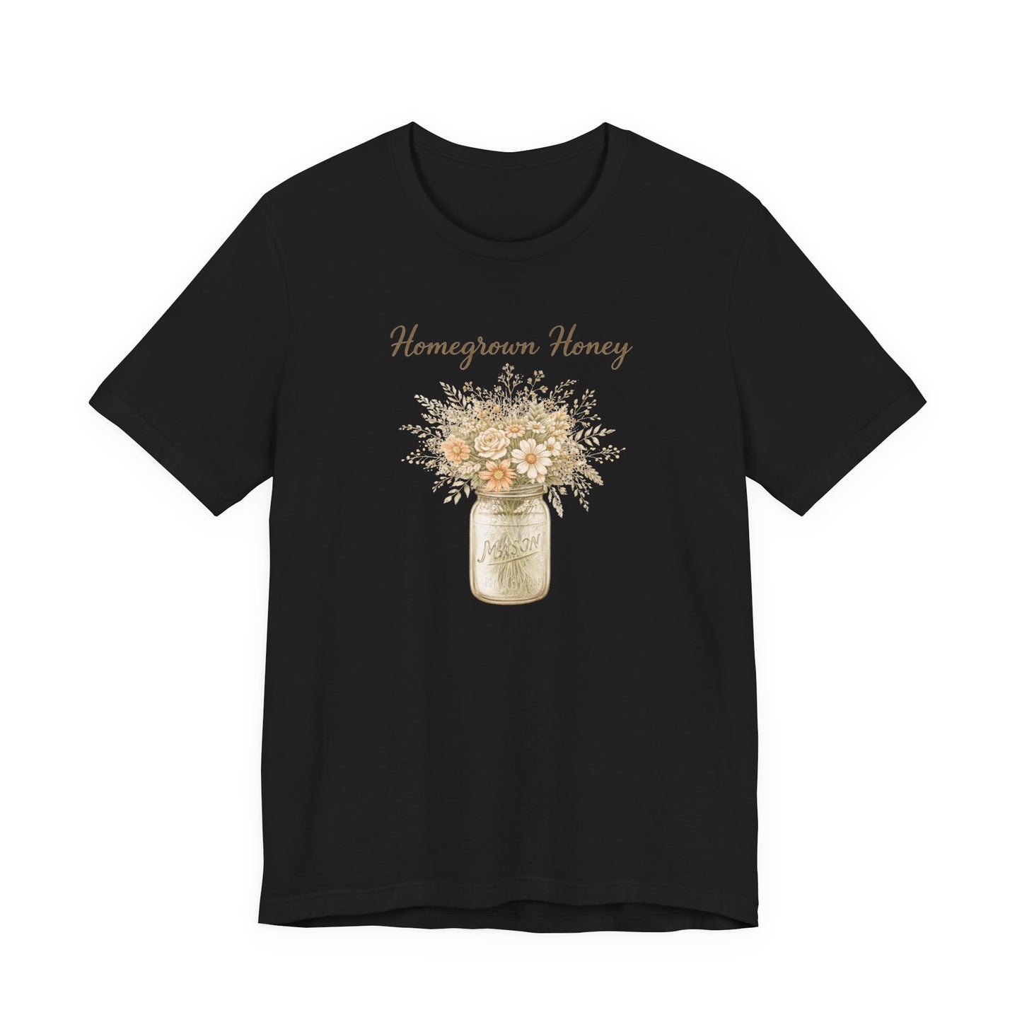 Homegrown Honey Floral Mason Jar Tee — Rustic Cottagecore Women's Graphic T‑Shirt
