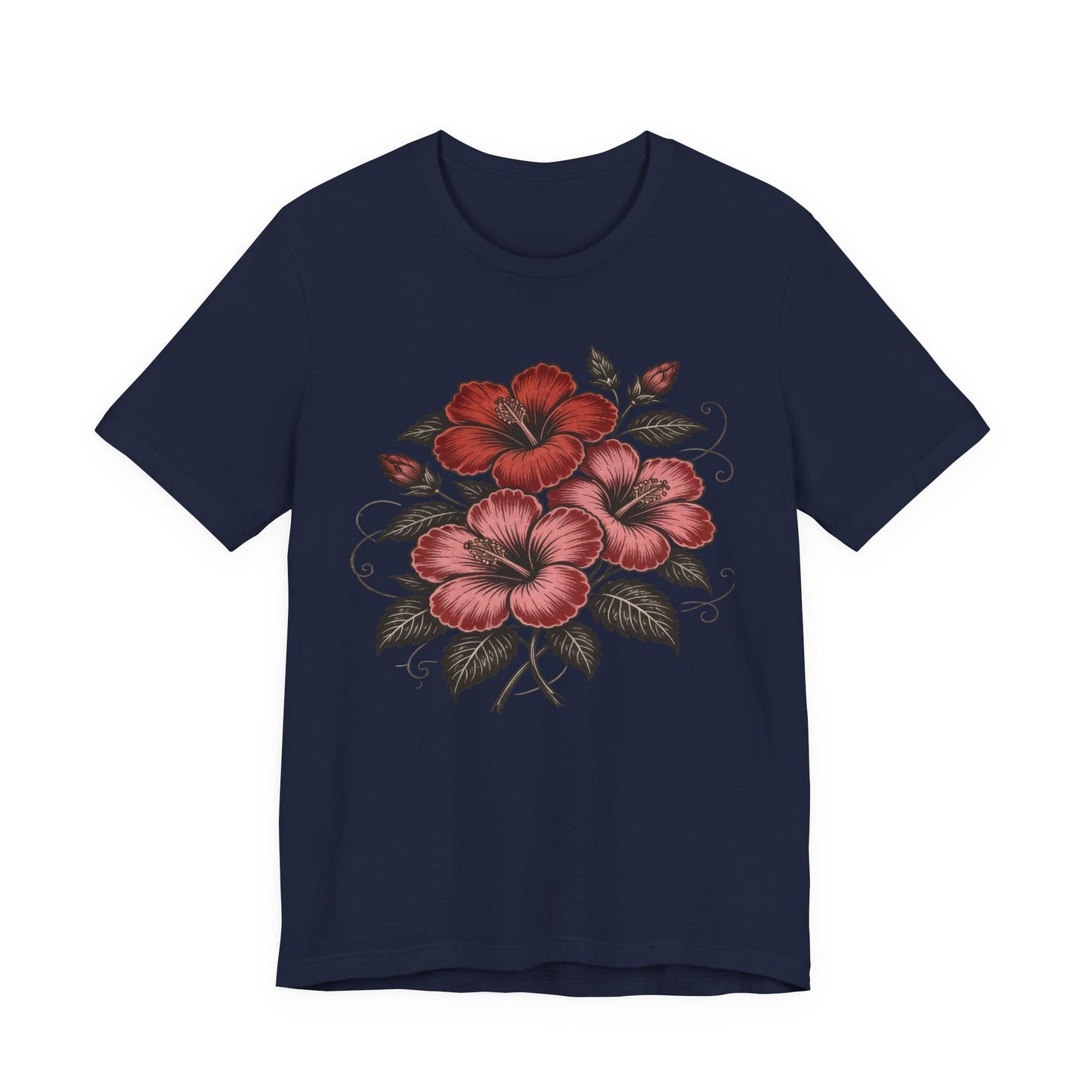 Vintage Red Hibiscus Botanical Tee – Retro Floral Illustration T-Shirt