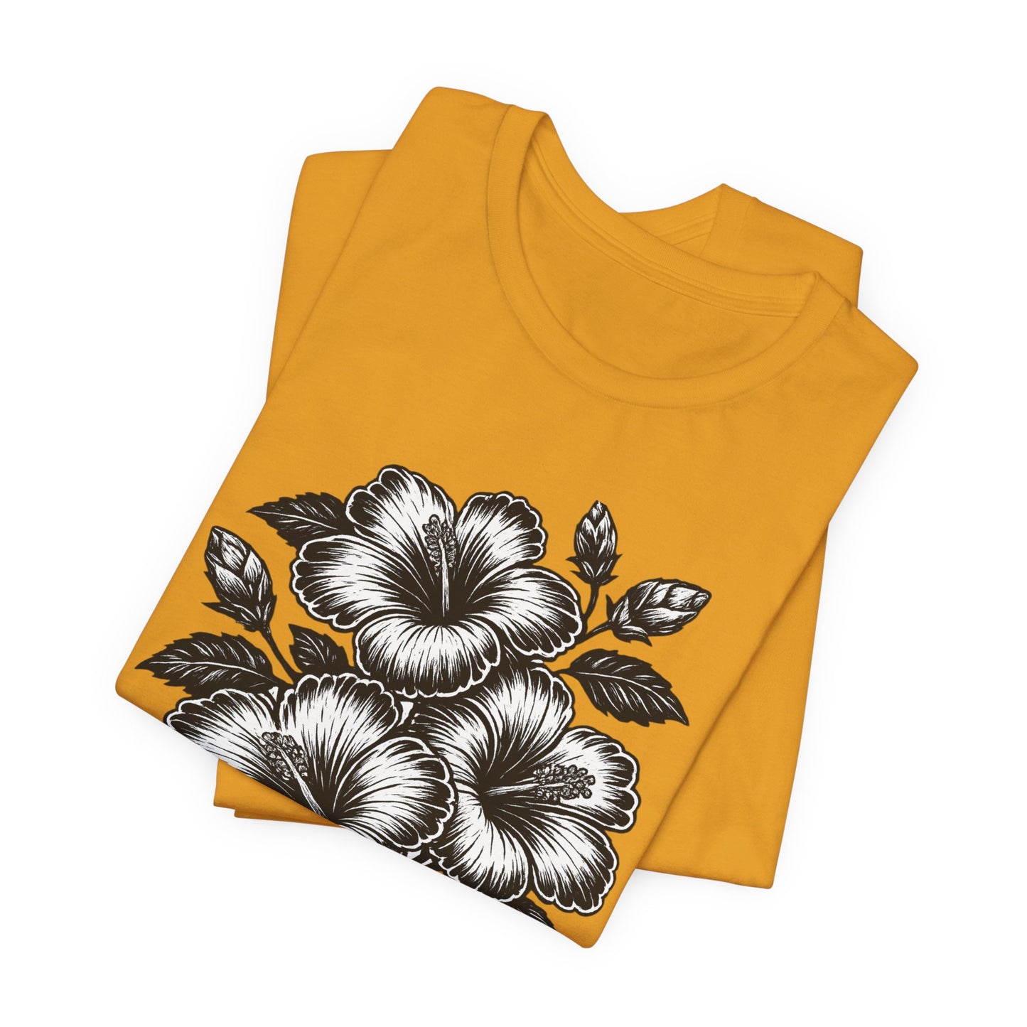 Floral Hibiscus Tee – Vintage Black and White Botanical Graphic T-Shirt