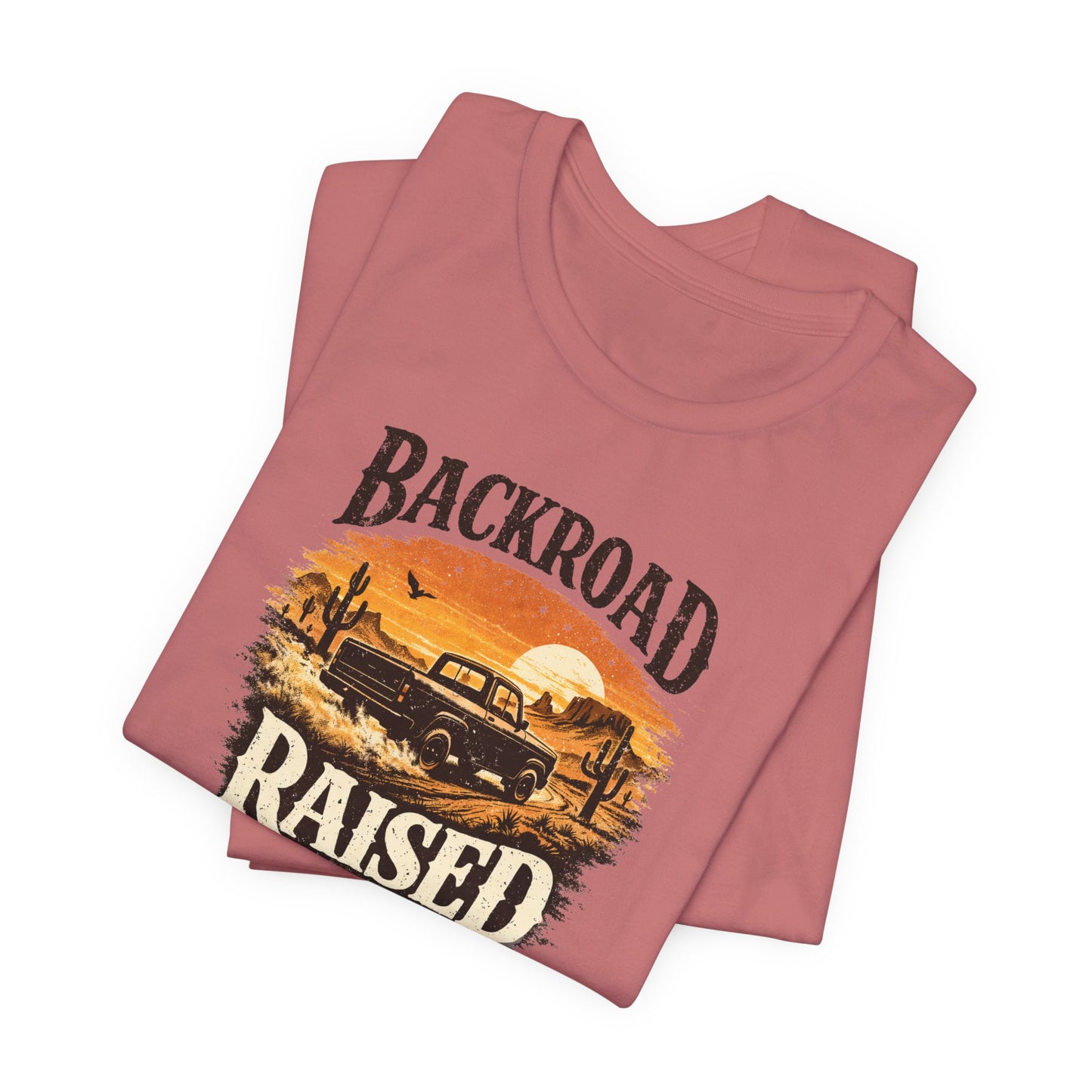 Backroad Raised Truck T‑Shirt— Rustic Vintage Sunset Country T‑Shirt