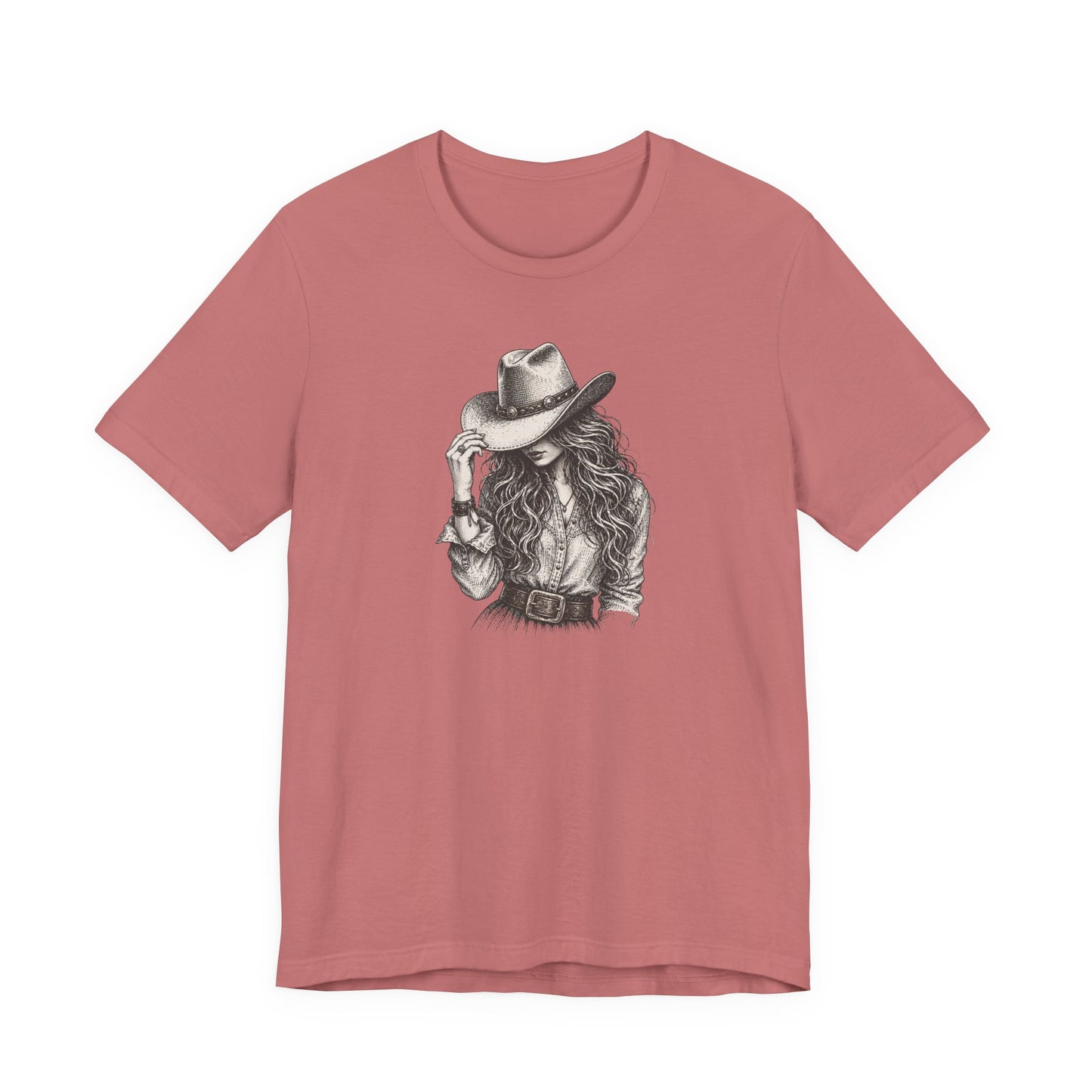 Cowgirl Sketch T‑Shirt — Hand‑Drawn Western Hat Graphic Tee