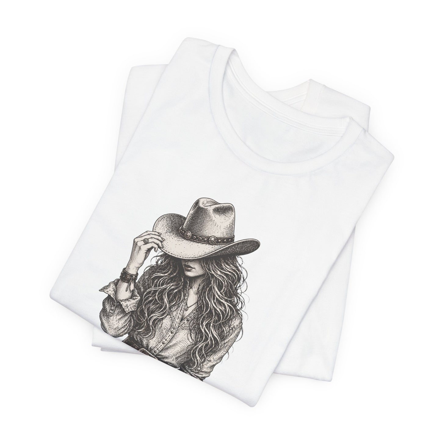 Cowgirl Sketch T‑Shirt — Hand‑Drawn Western Hat Graphic Tee