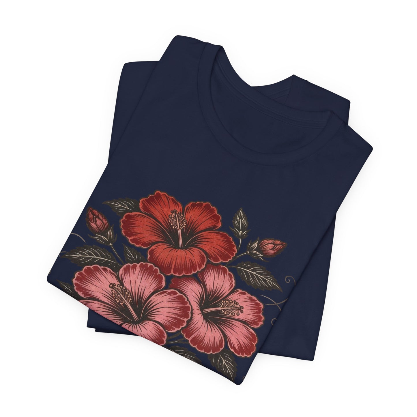 Vintage Red Hibiscus Botanical Tee – Retro Floral Illustration T-Shirt