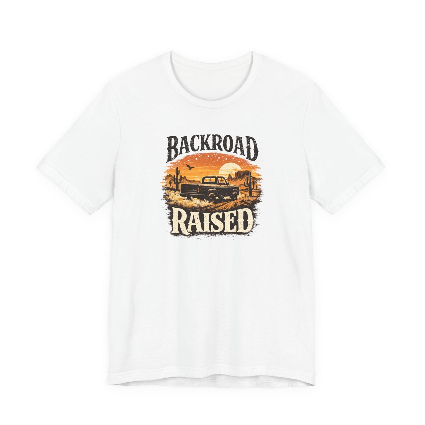 Backroad Raised Truck T‑Shirt— Rustic Vintage Sunset Country T‑Shirt