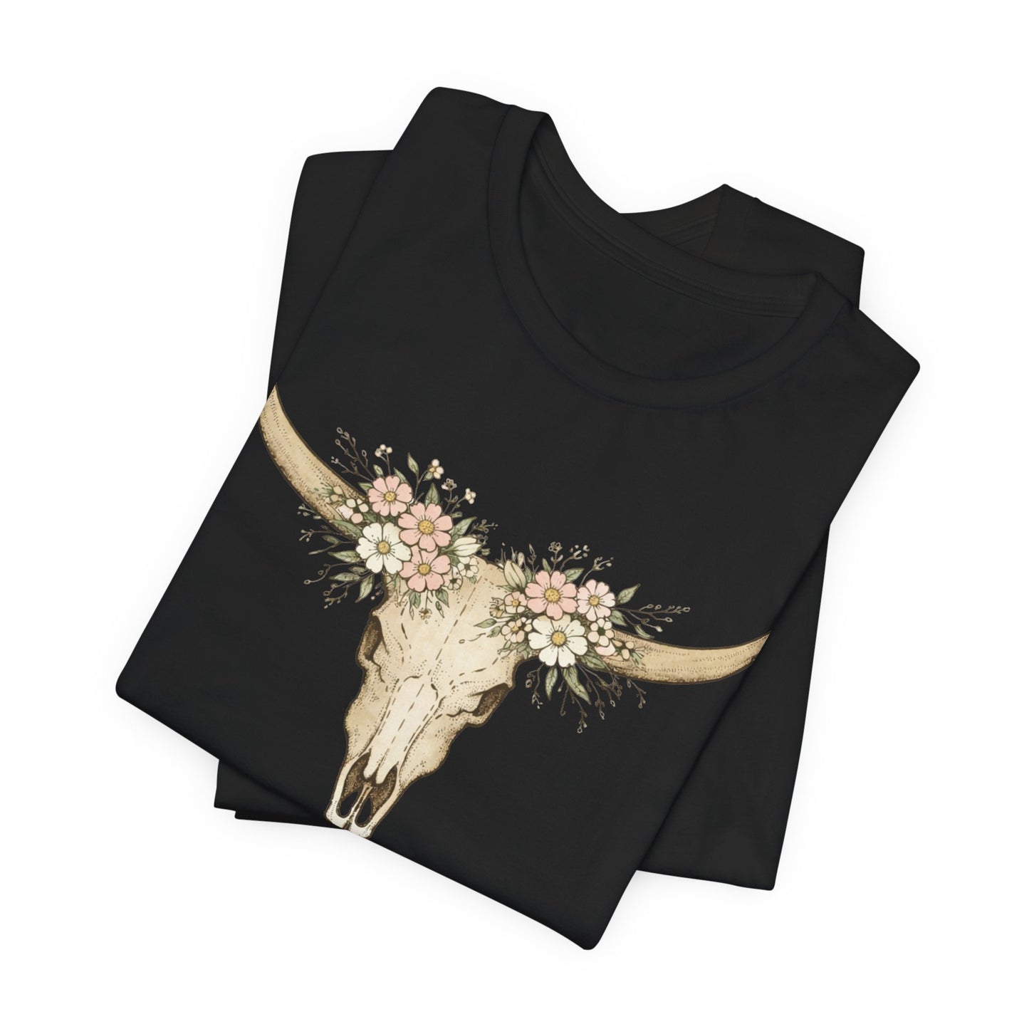 Floral Longhorn Skull T-Shirt