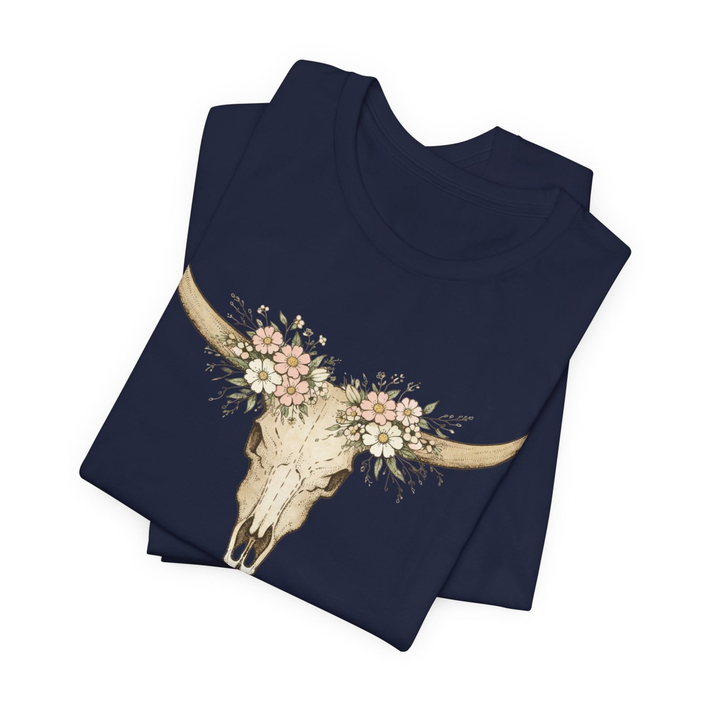 Floral Longhorn Skull T-Shirt