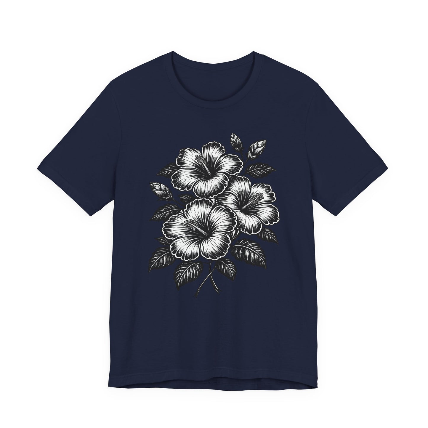 Floral Hibiscus Tee – Vintage Black and White Botanical Graphic T-Shirt