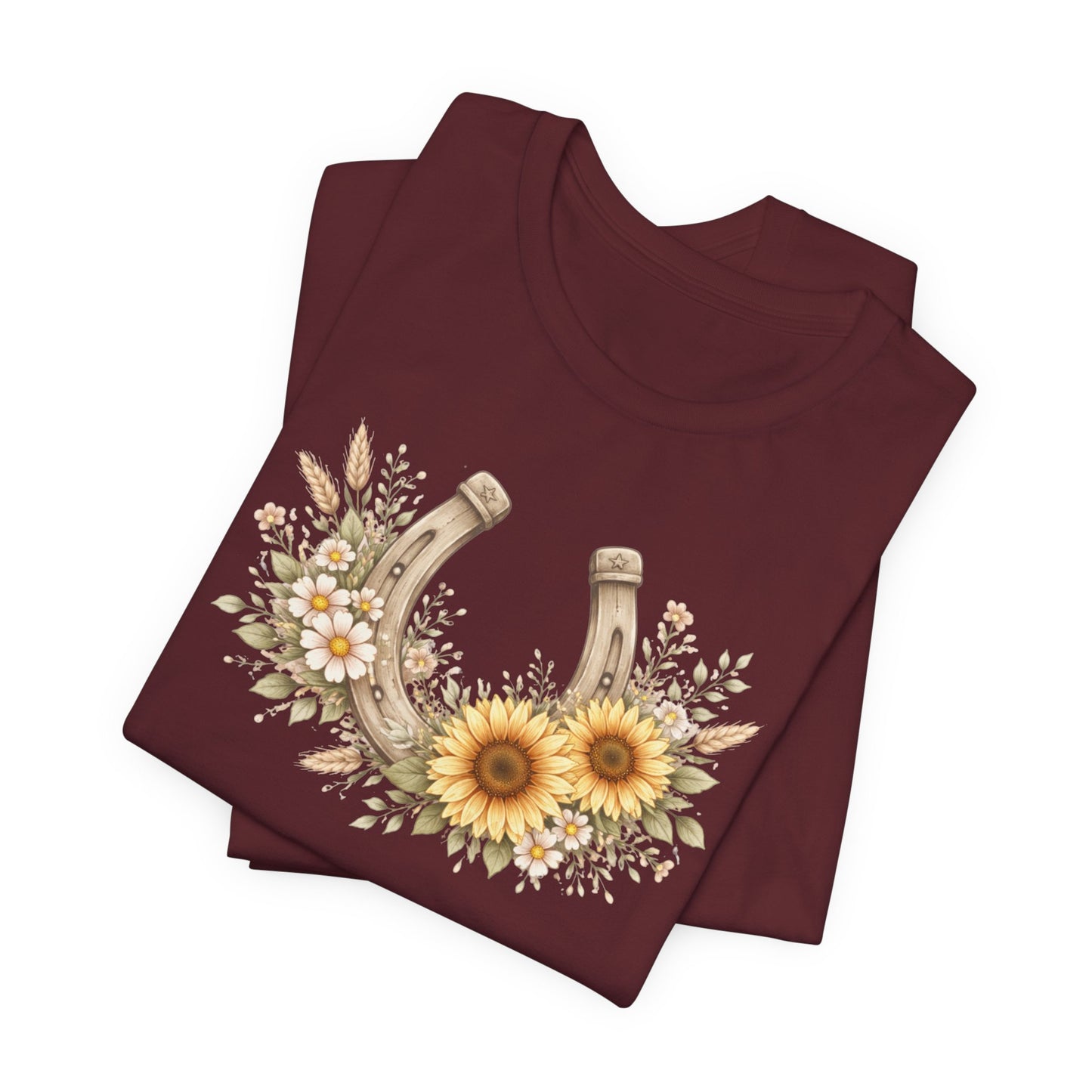 Sunflower Horseshoe T-Shirt — Rustic Floral Lucky Tee