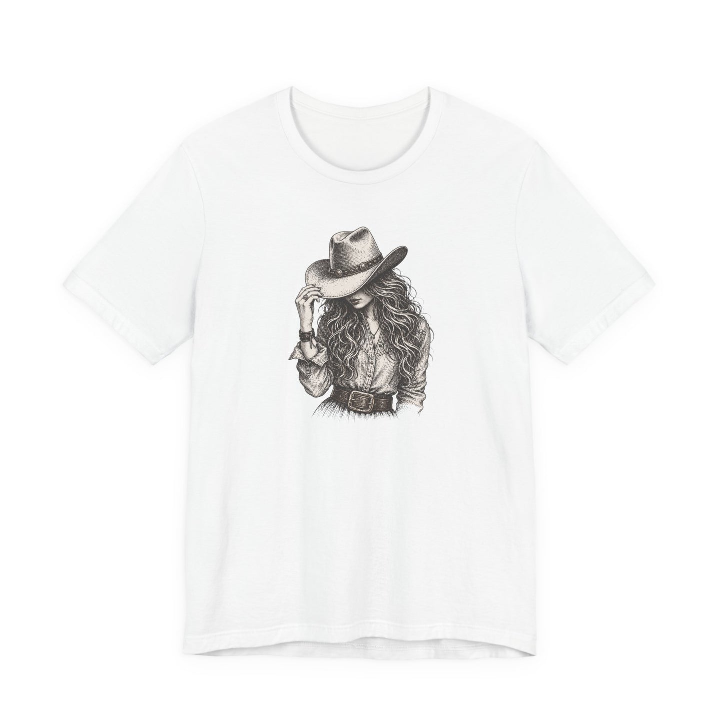 Cowgirl Sketch T‑Shirt — Hand‑Drawn Western Hat Graphic Tee
