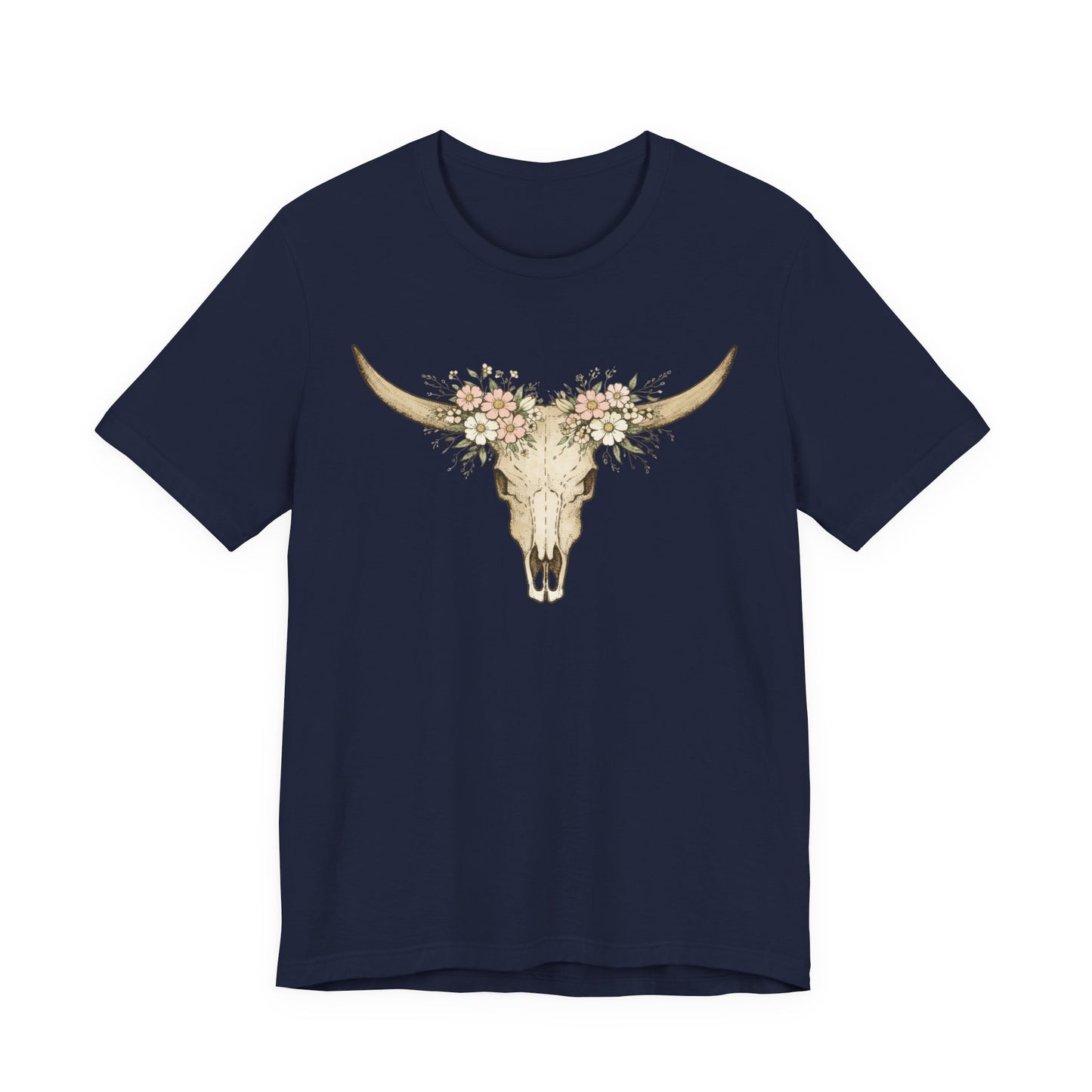 Floral Longhorn Skull T-Shirt