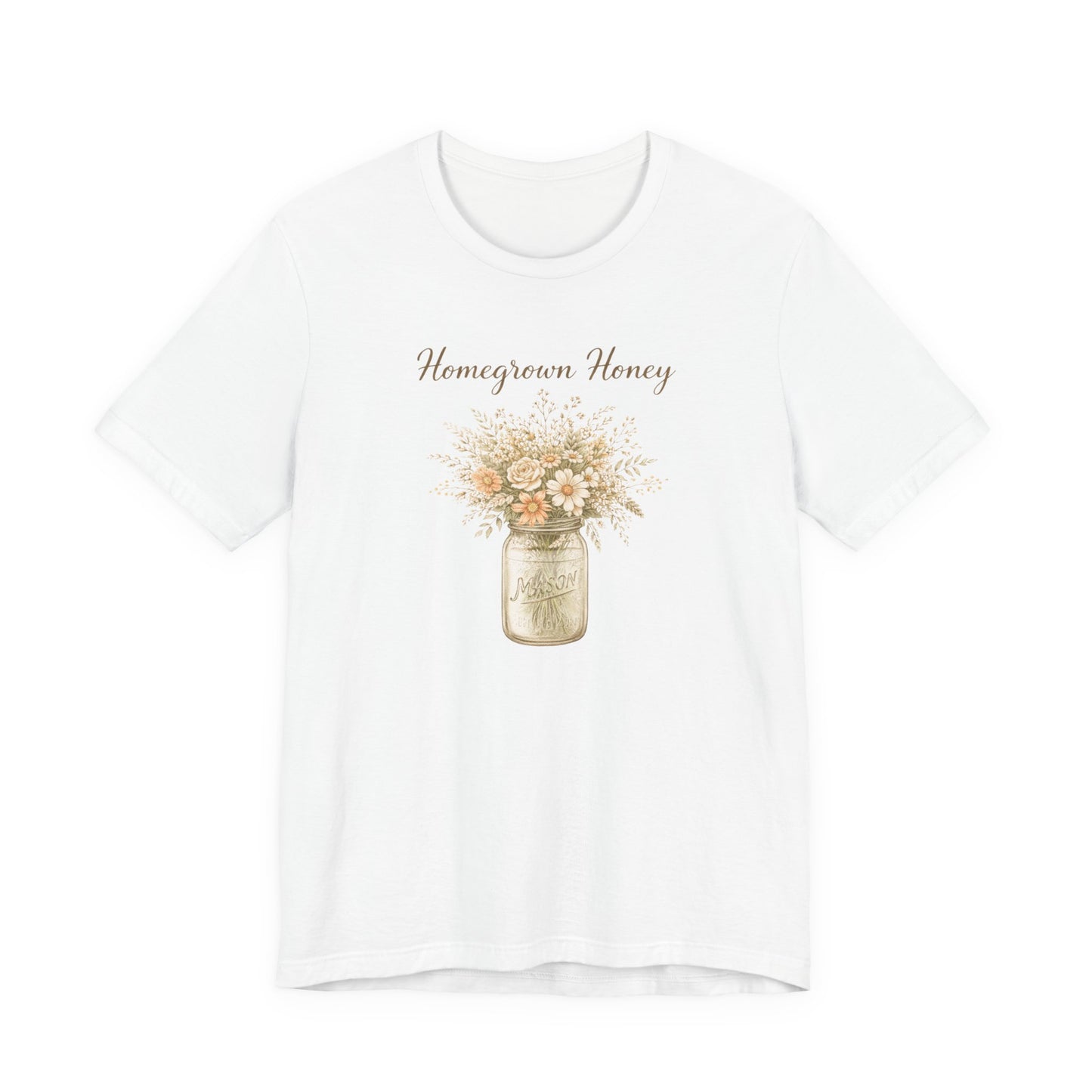 Homegrown Honey Floral Mason Jar Tee — Rustic Cottagecore Women's Graphic T‑Shirt