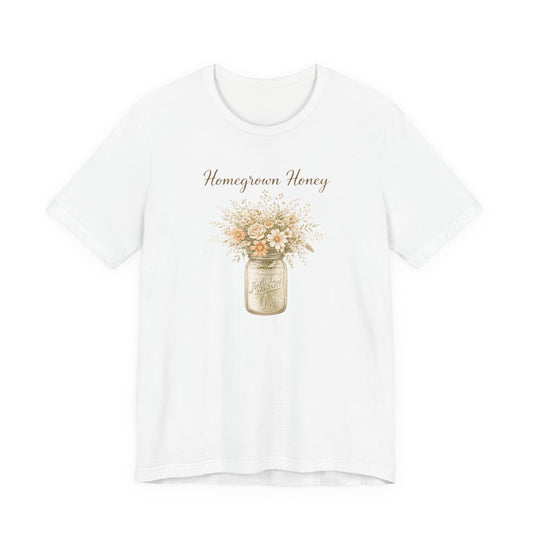 Homegrown Honey Floral Mason Jar Tee — Rustic Cottagecore Women's Graphic T‑Shirt