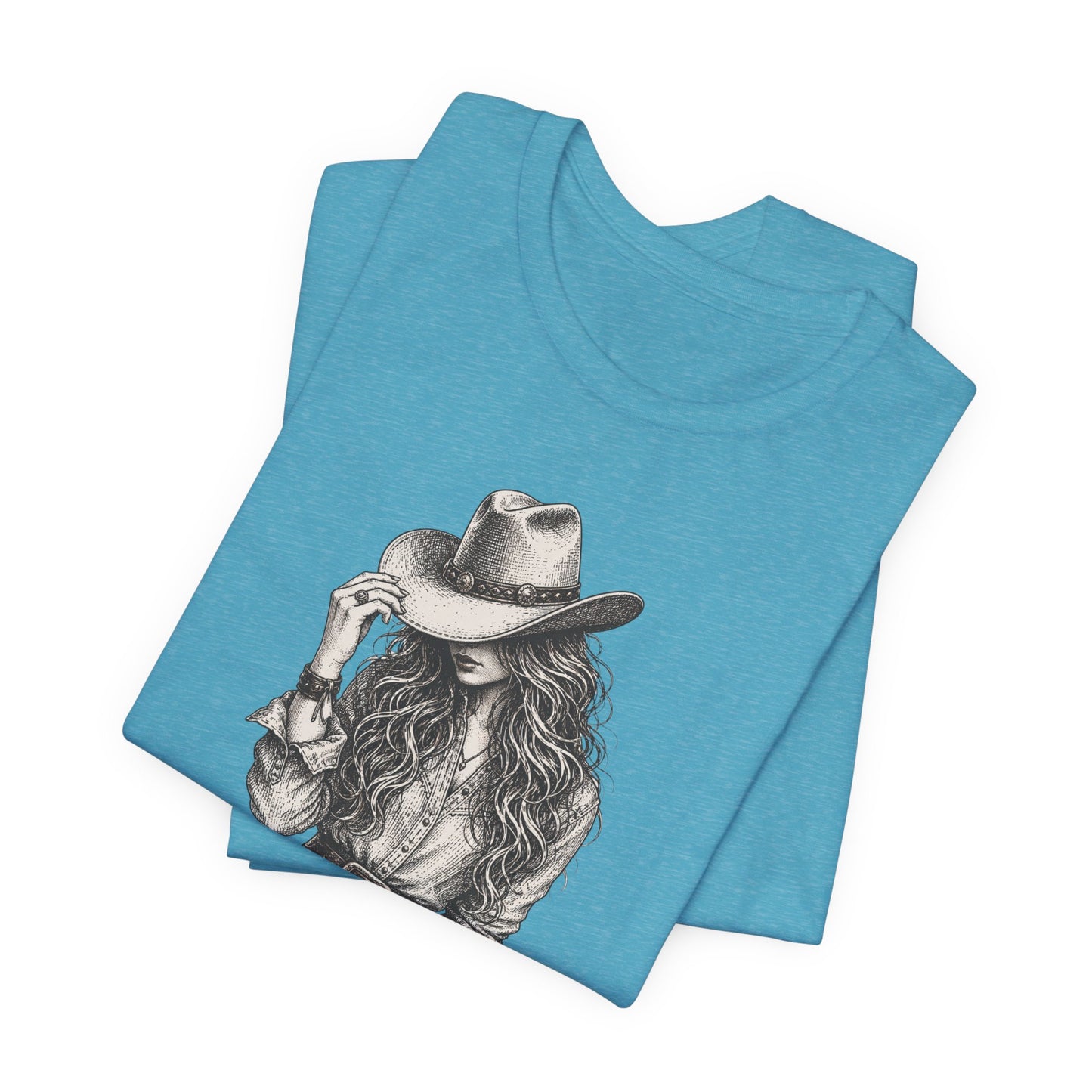 Cowgirl Sketch T‑Shirt — Hand‑Drawn Western Hat Graphic Tee