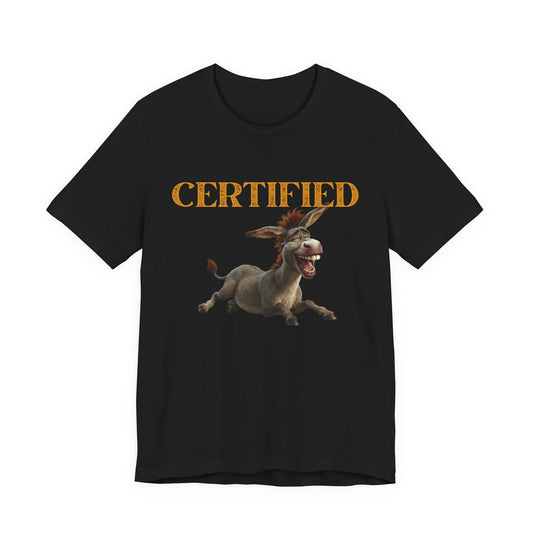 Certified Donkey T-Shirt — Certified Jackass Vintage Retro Humor Tee (Gold)