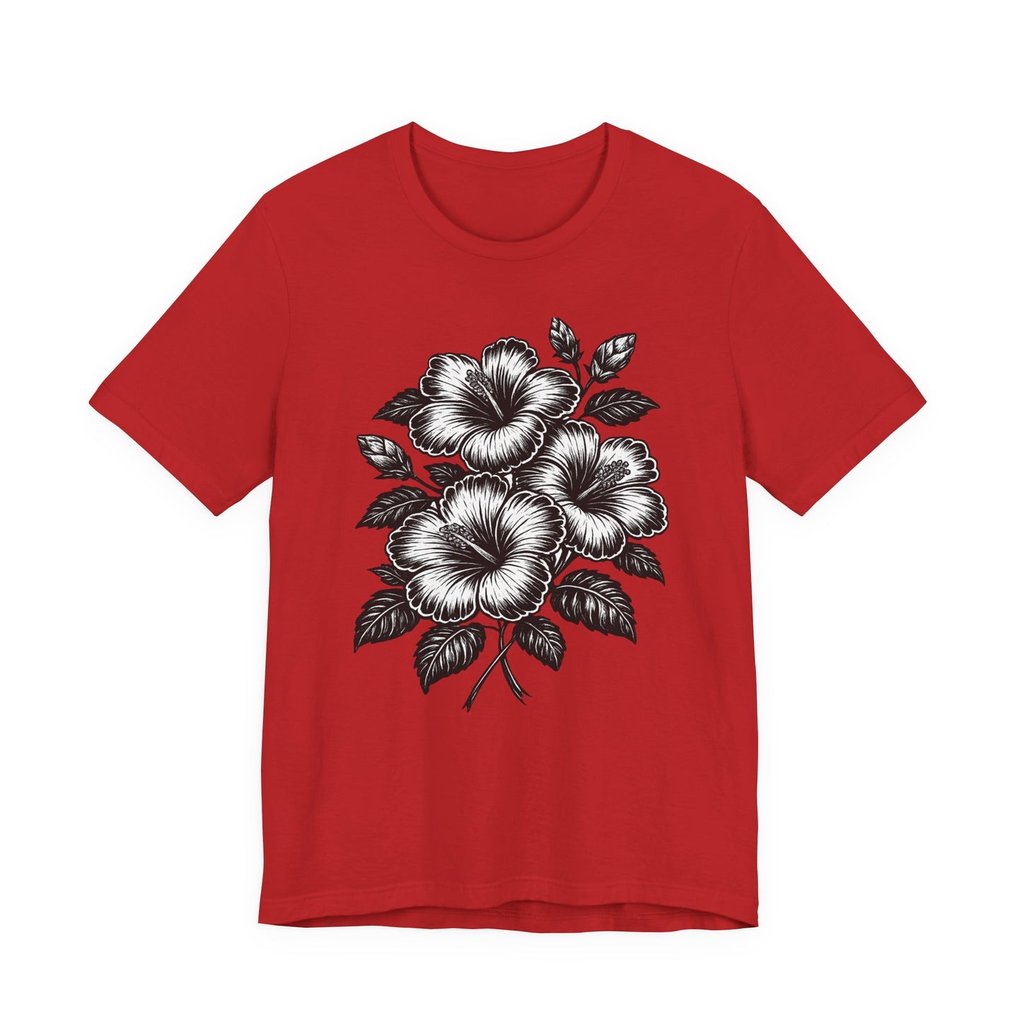 Floral Hibiscus Tee – Vintage Black and White Botanical Graphic T-Shirt