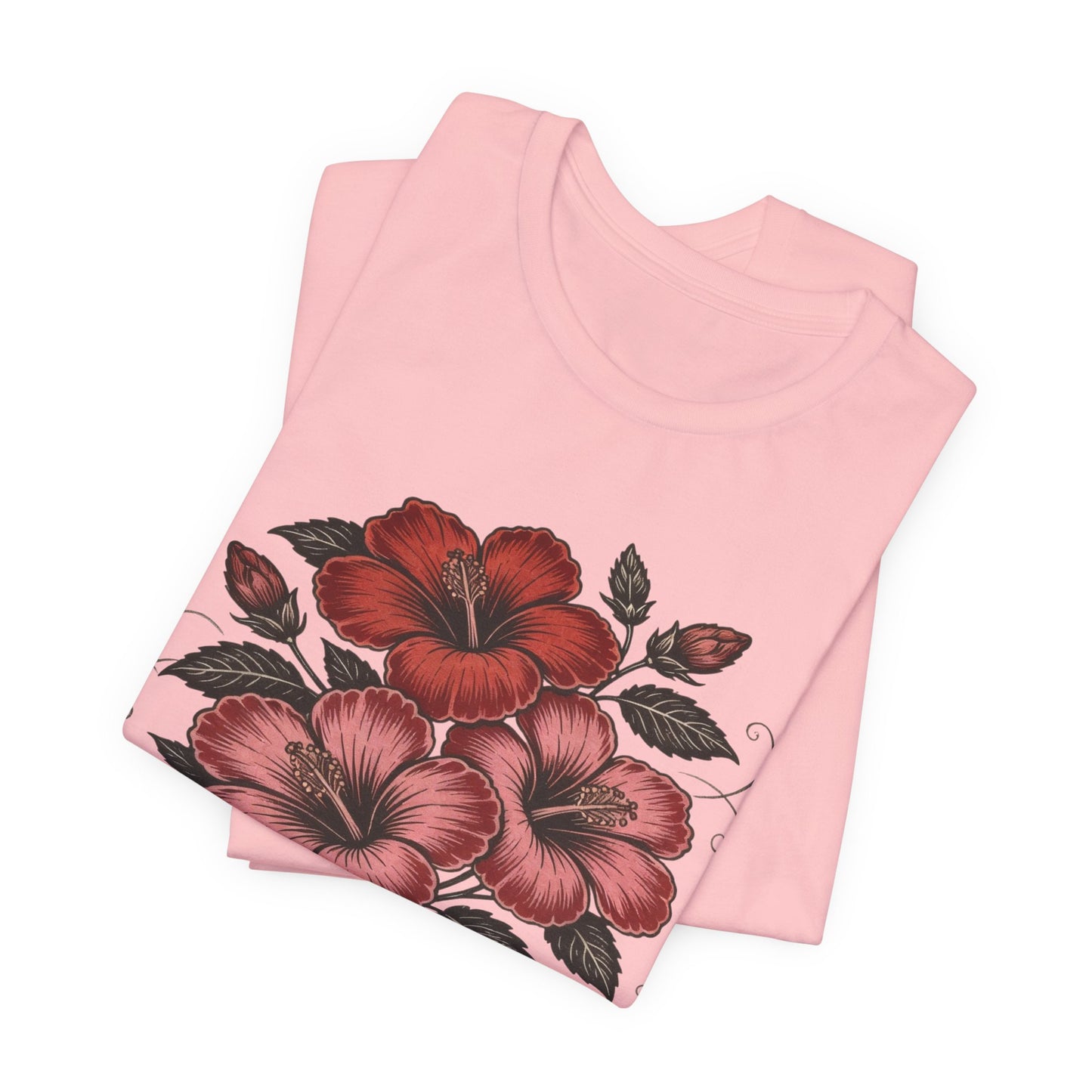 Vintage Red Hibiscus Botanical Tee – Retro Floral Illustration T-Shirt
