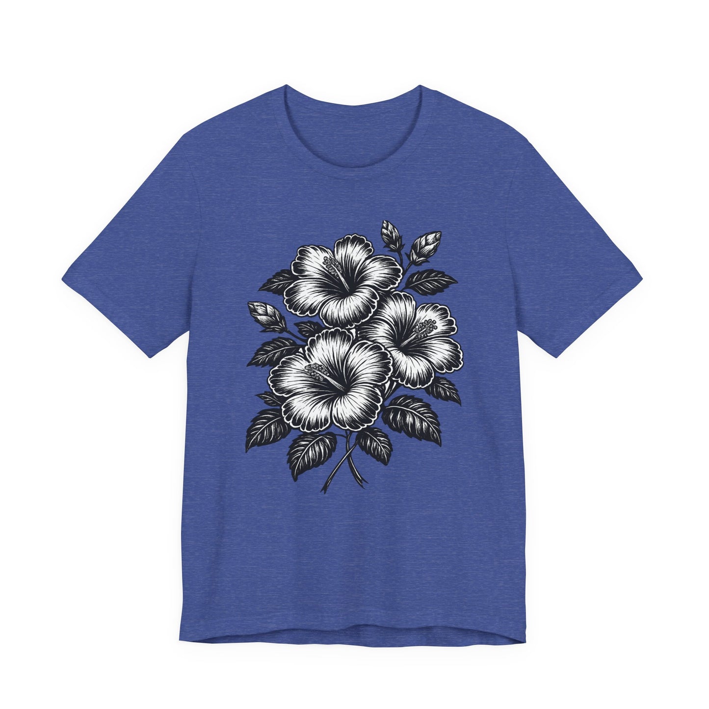 Floral Hibiscus Tee – Vintage Black and White Botanical Graphic T-Shirt