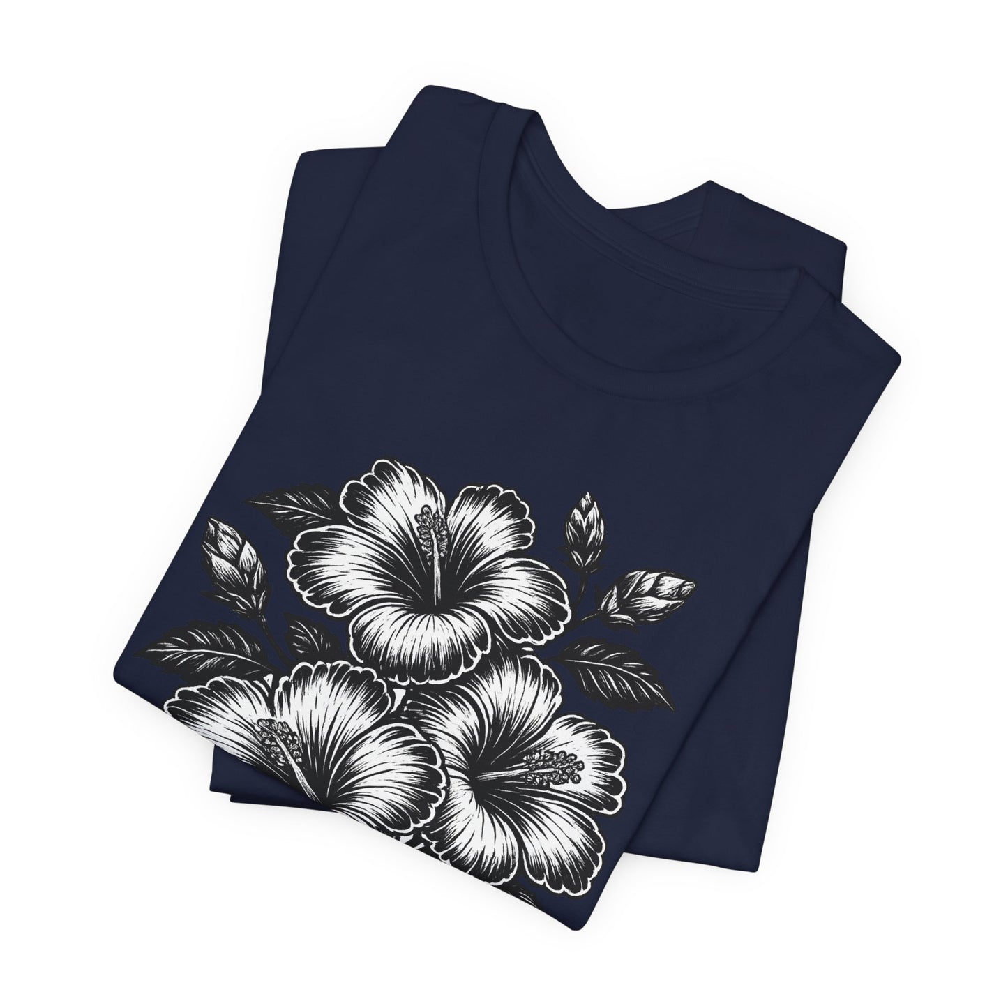 Floral Hibiscus Tee – Vintage Black and White Botanical Graphic T-Shirt
