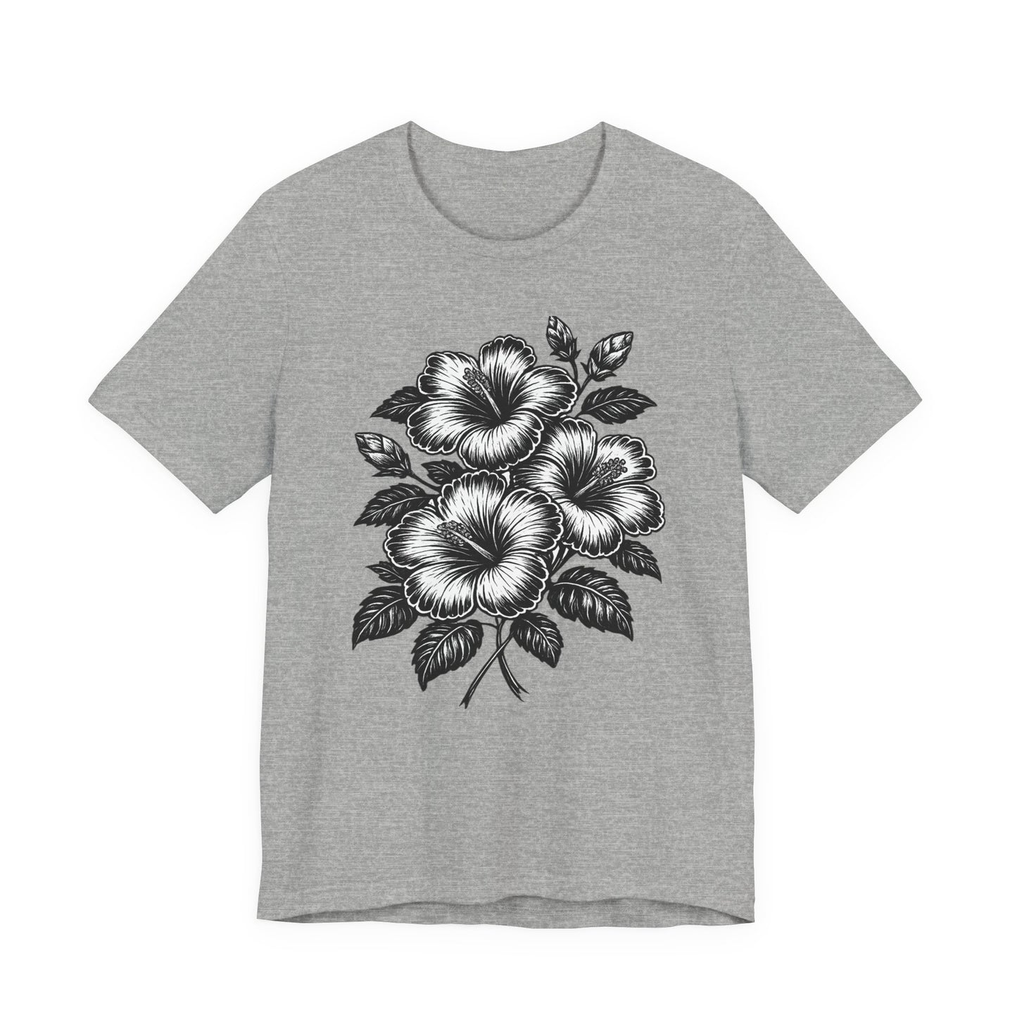 Floral Hibiscus Tee – Vintage Black and White Botanical Graphic T-Shirt