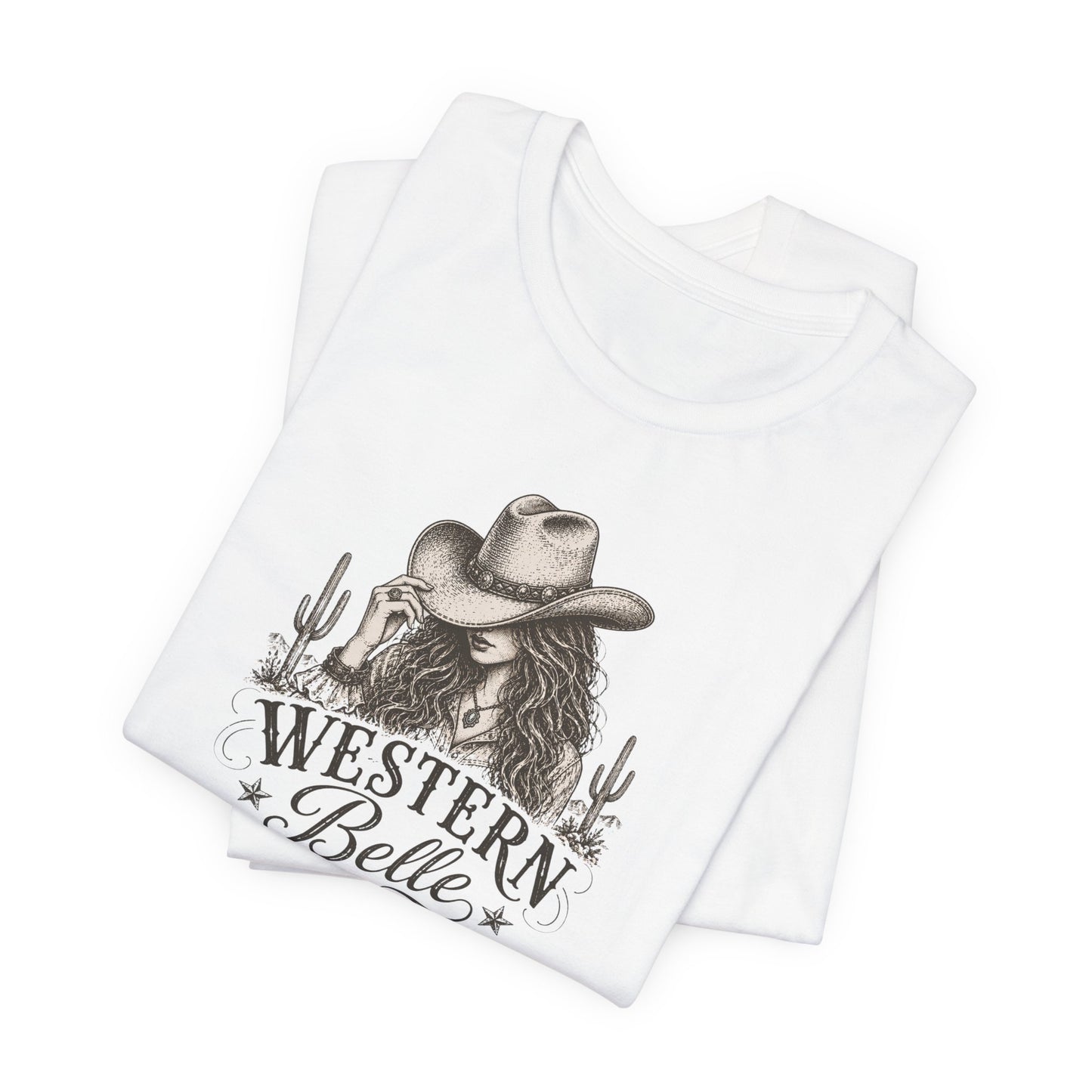 Western Belle T-Shirt — Cowgirl Hat & Cactus Vintage Graphic Tee