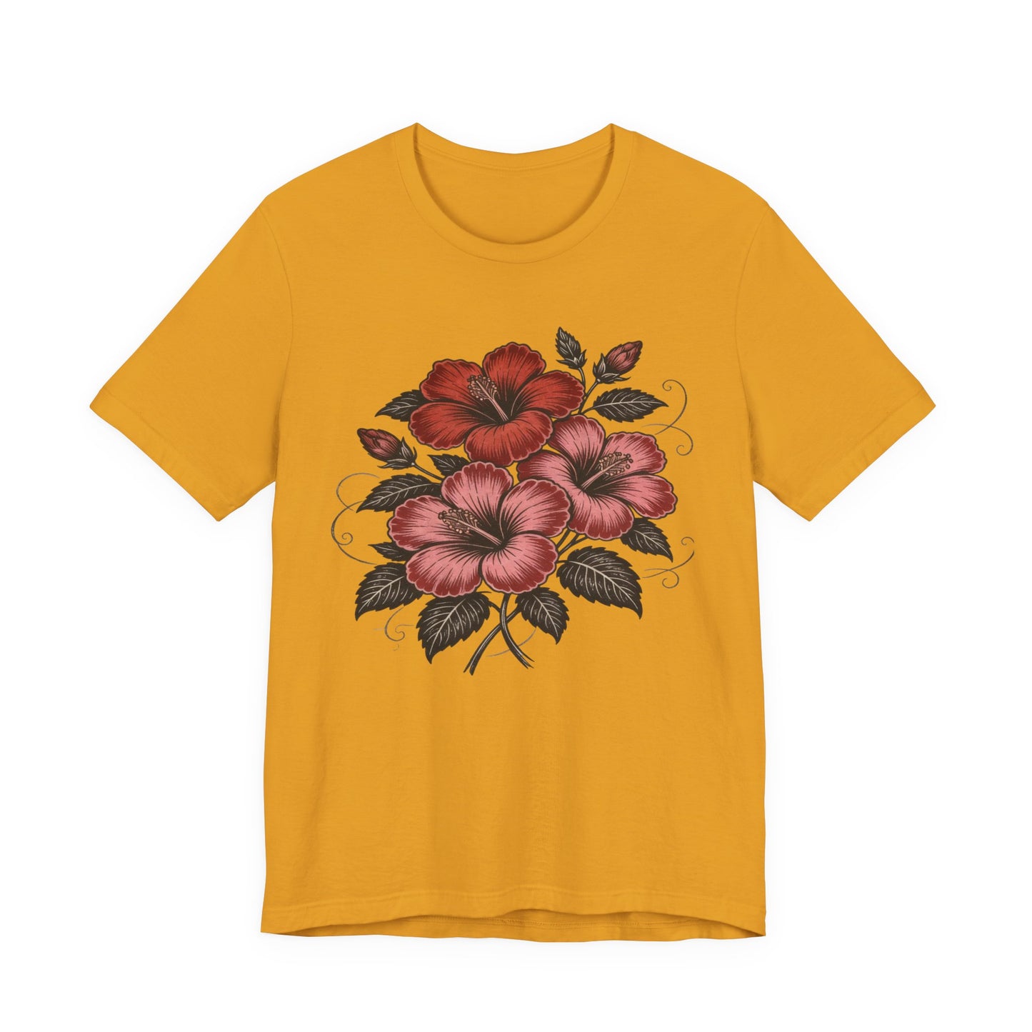 Vintage Red Hibiscus Botanical Tee – Retro Floral Illustration T-Shirt