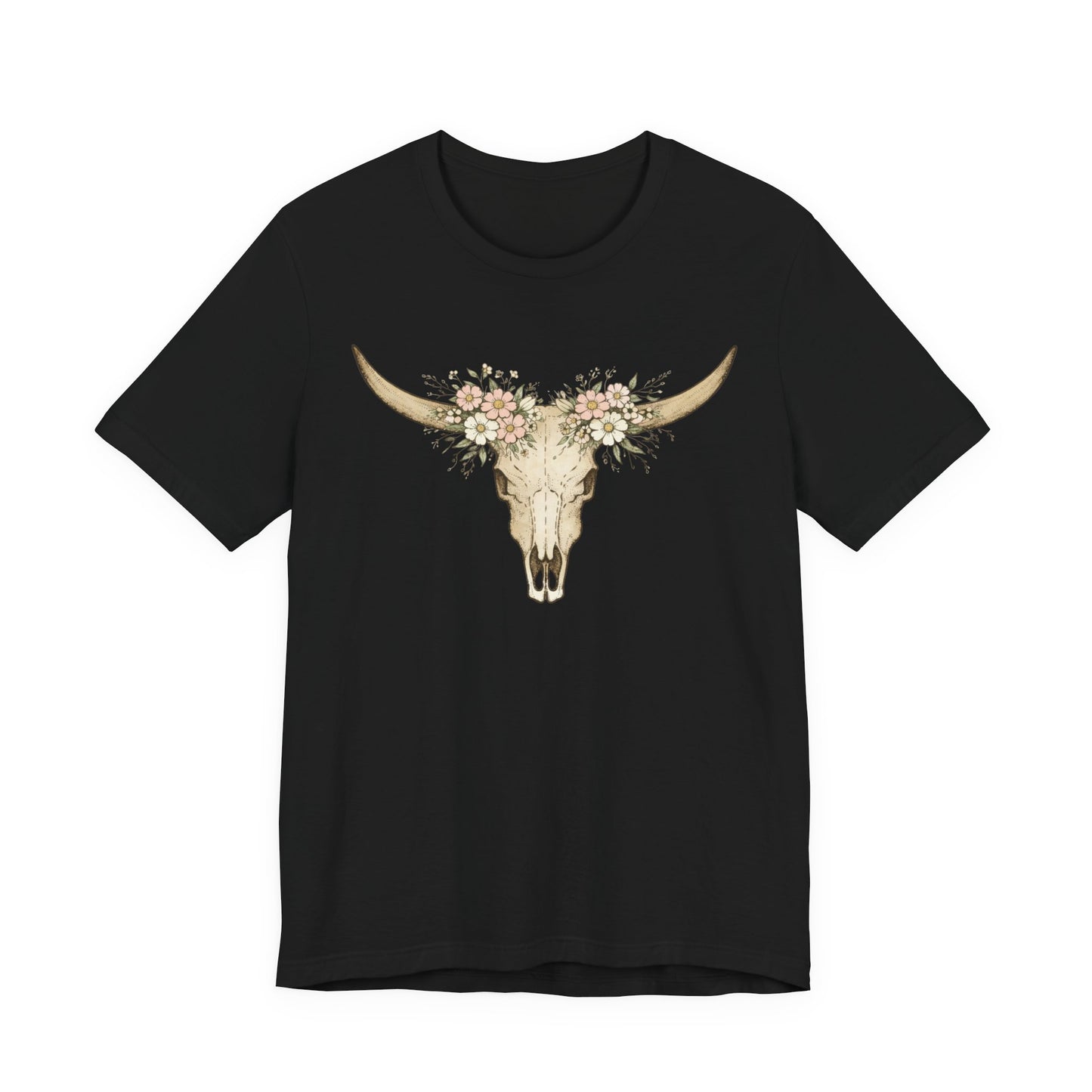 Floral Longhorn Skull T-Shirt