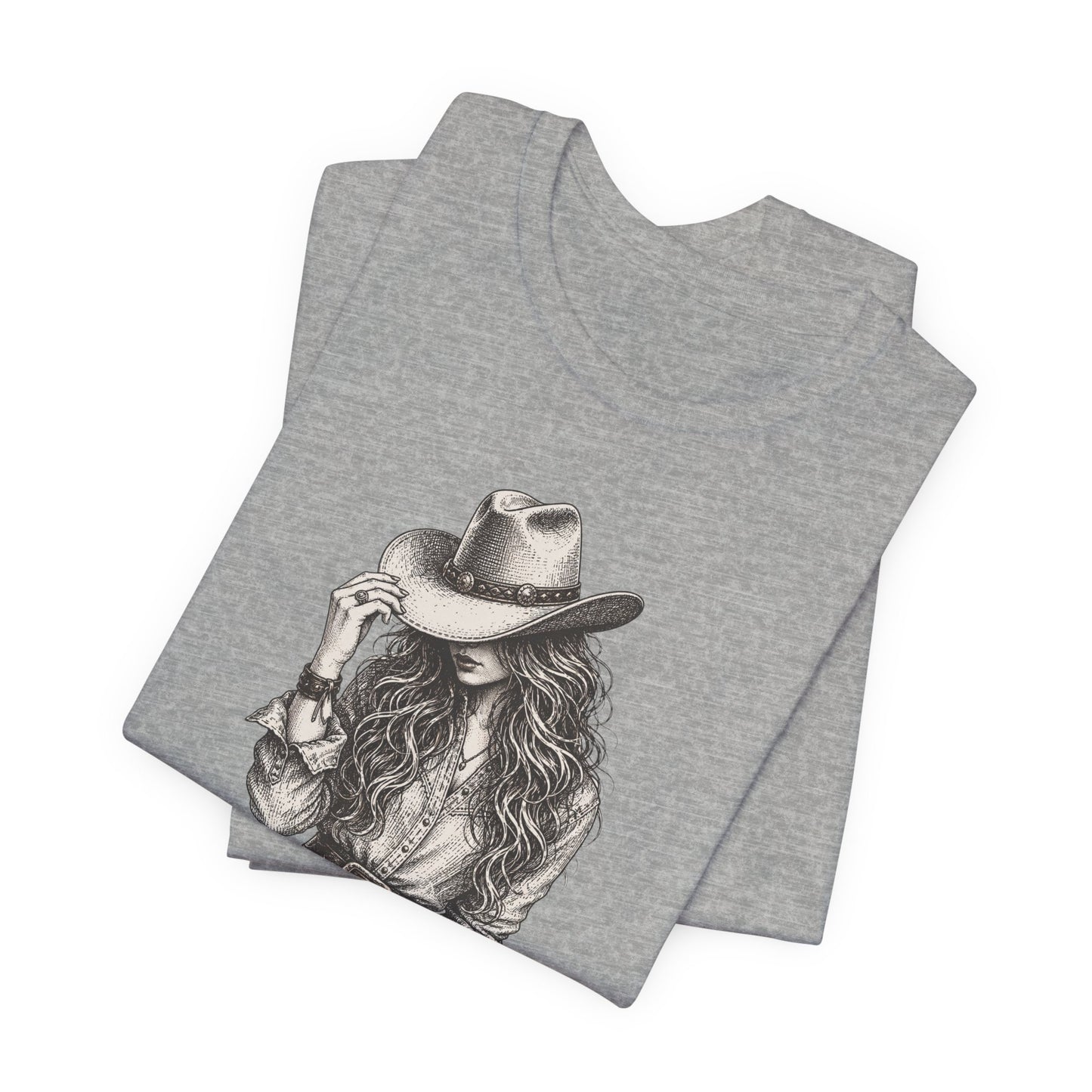 Cowgirl Sketch T‑Shirt — Hand‑Drawn Western Hat Graphic Tee