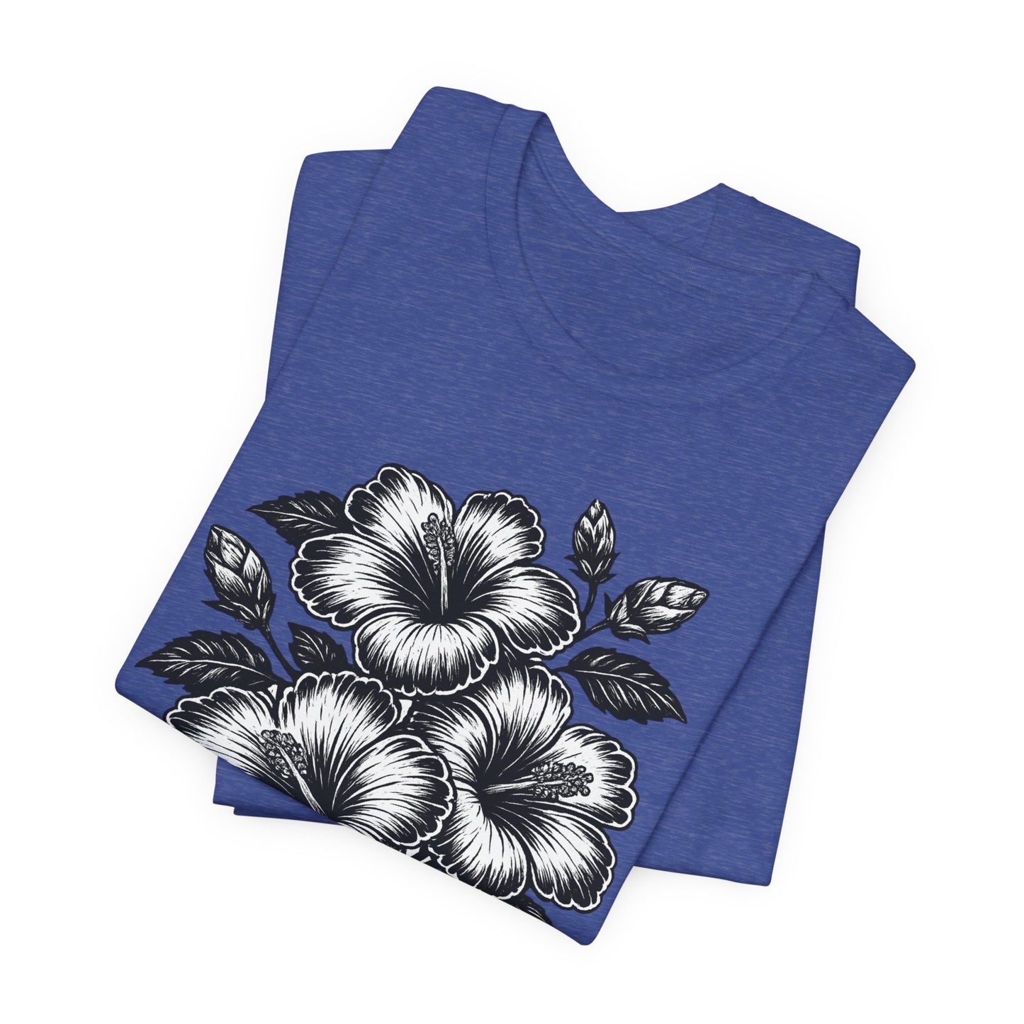 Floral Hibiscus Tee – Vintage Black and White Botanical Graphic T-Shirt