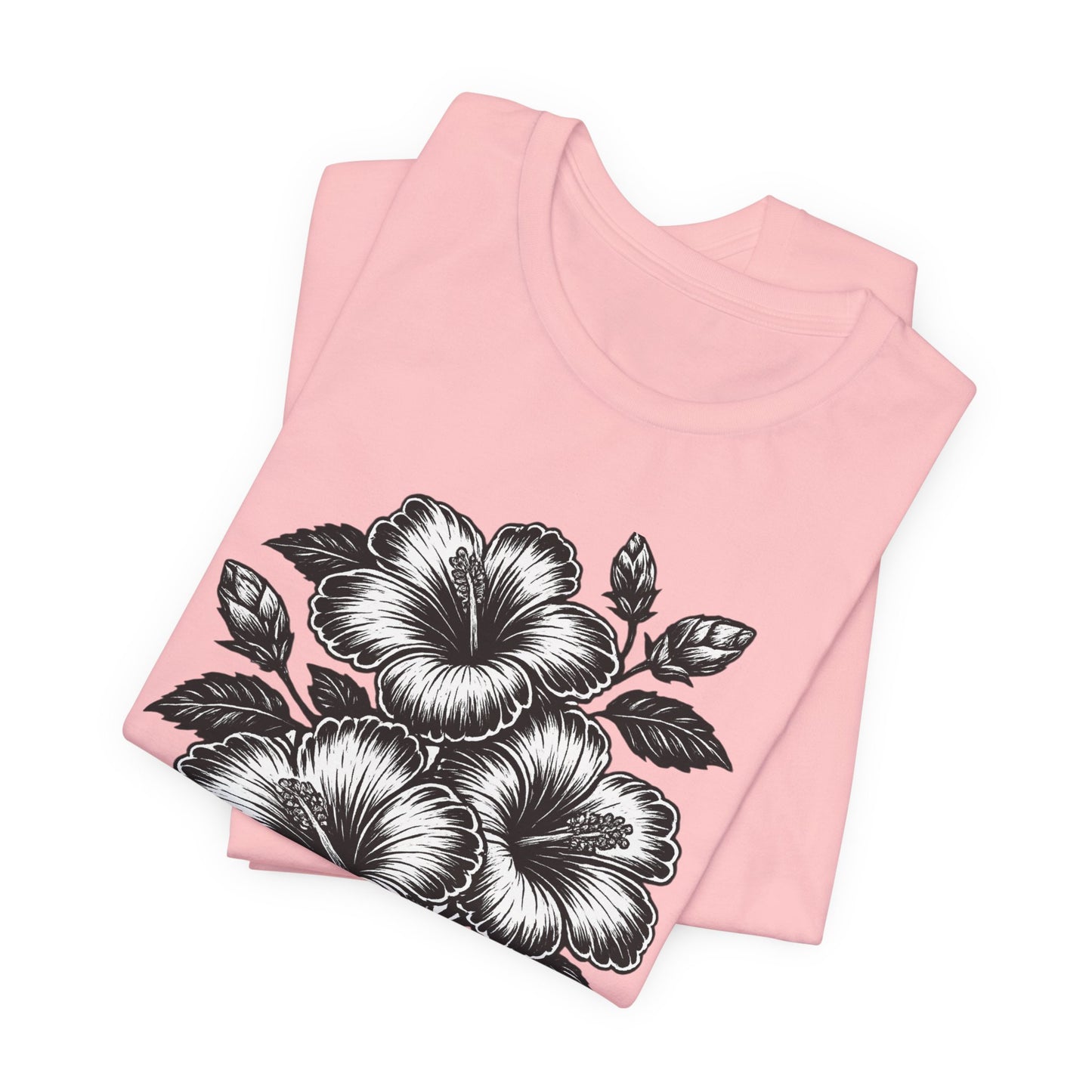 Floral Hibiscus Tee – Vintage Black and White Botanical Graphic T-Shirt