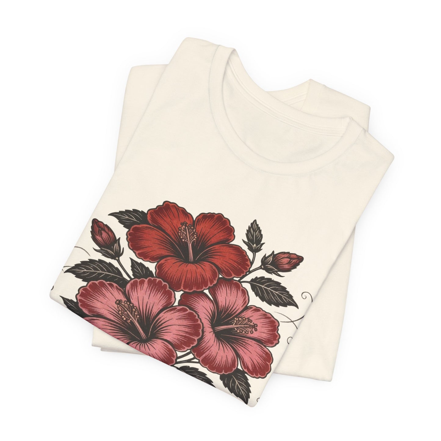 Vintage Red Hibiscus Botanical Tee – Retro Floral Illustration T-Shirt