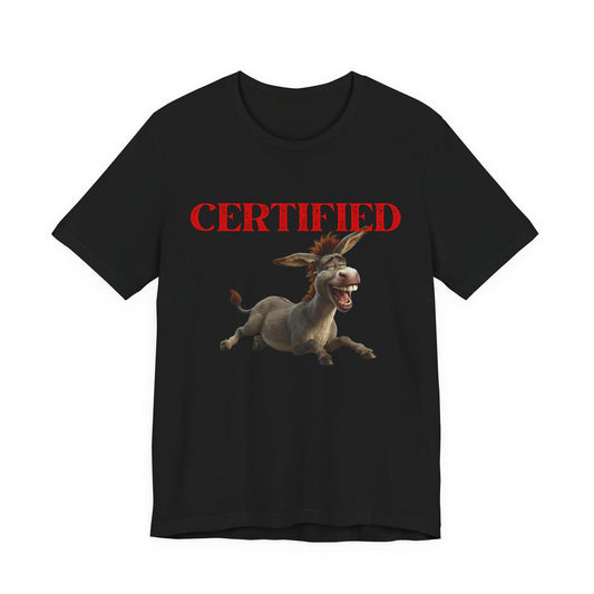 Certified Donkey T-Shirt – Certified Jackass Vintage Retro Humor Tee (Red)