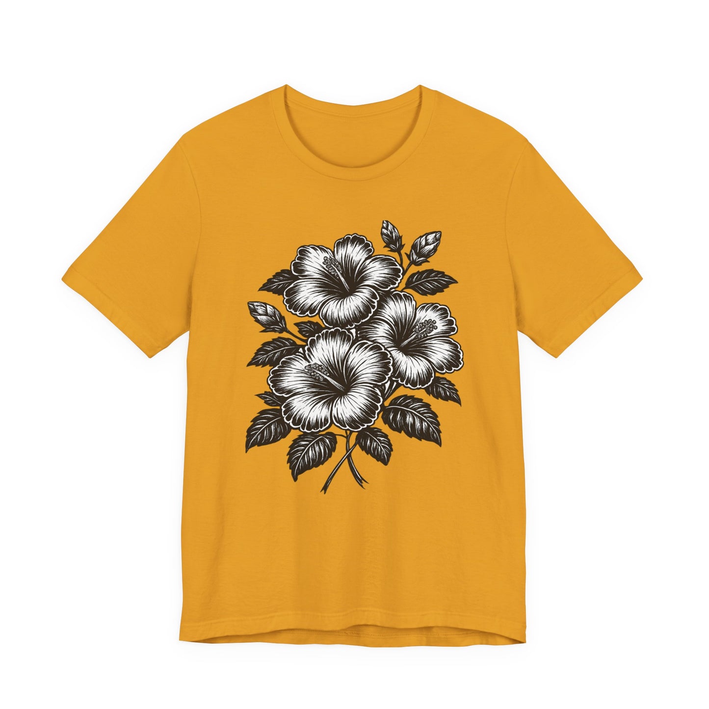 Floral Hibiscus Tee – Vintage Black and White Botanical Graphic T-Shirt