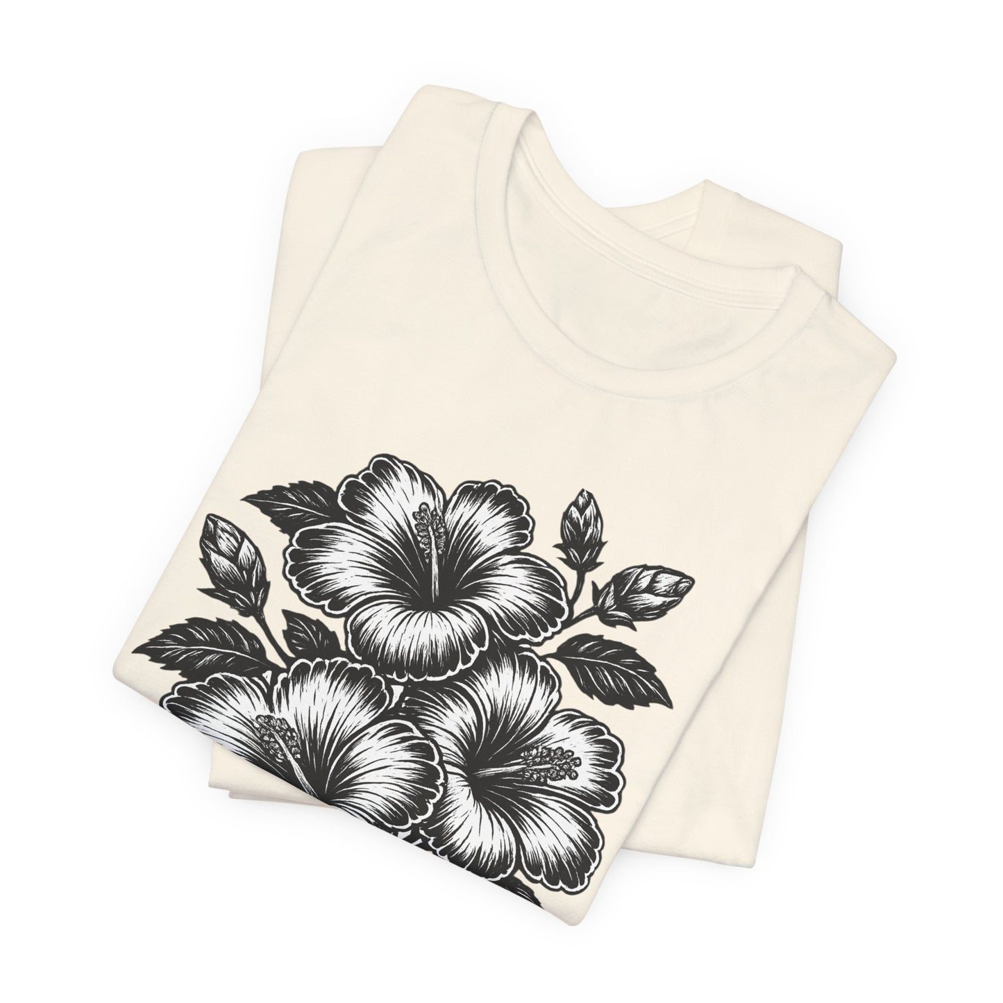 Floral Hibiscus Tee – Vintage Black and White Botanical Graphic T-Shirt