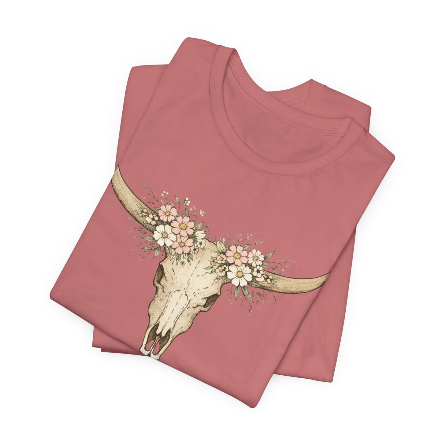 Floral Longhorn Skull T-Shirt