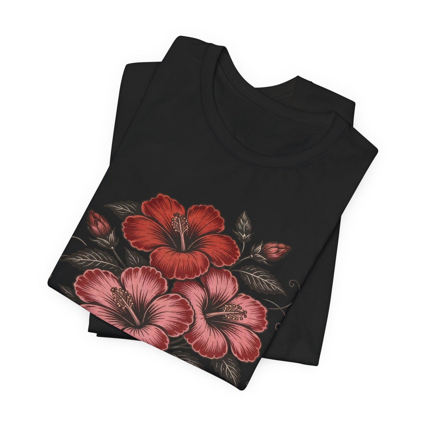 Vintage Red Hibiscus Botanical Tee – Retro Floral Illustration T-Shirt