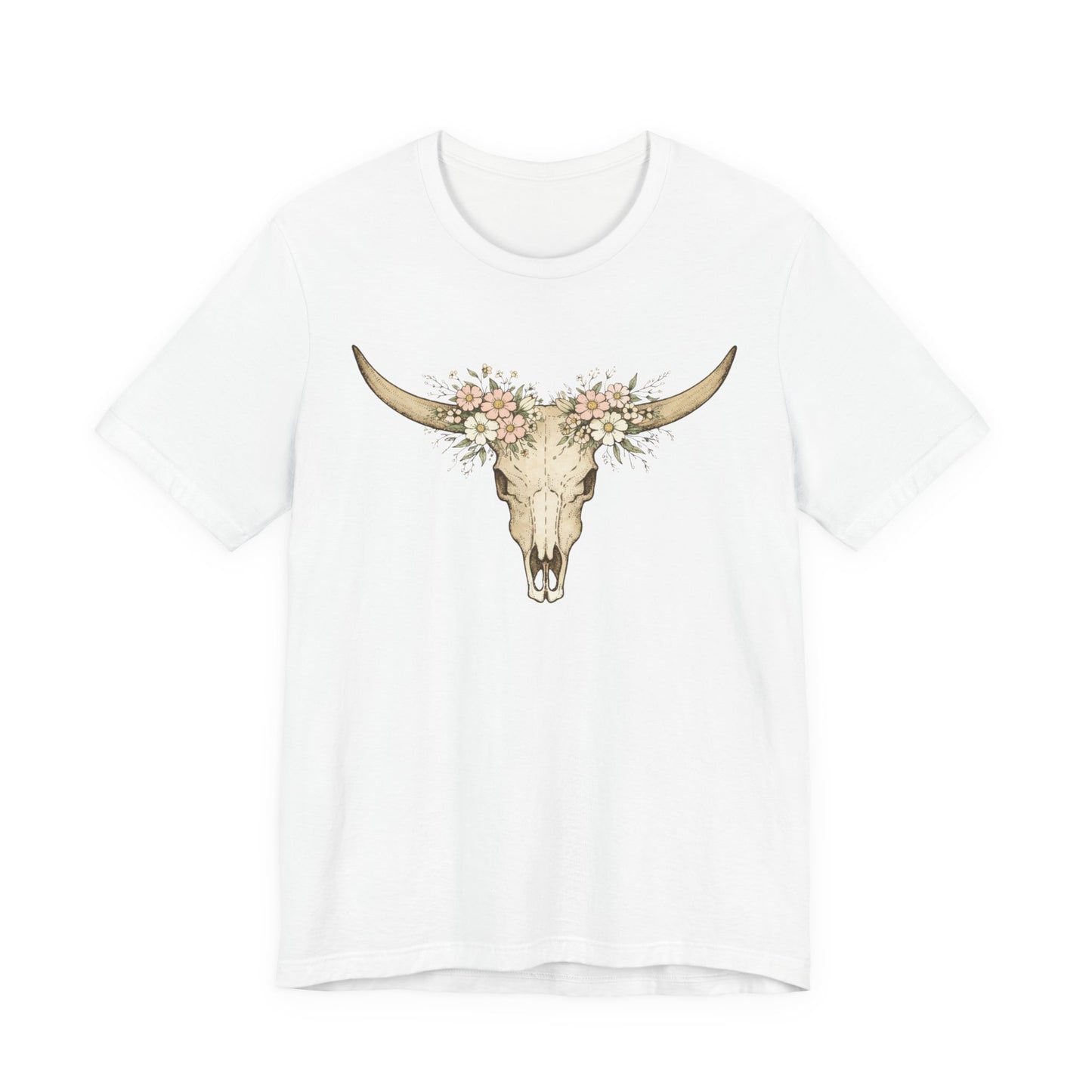 Floral Longhorn Skull T-Shirt