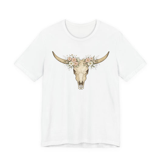 Floral Longhorn Skull T-Shirt