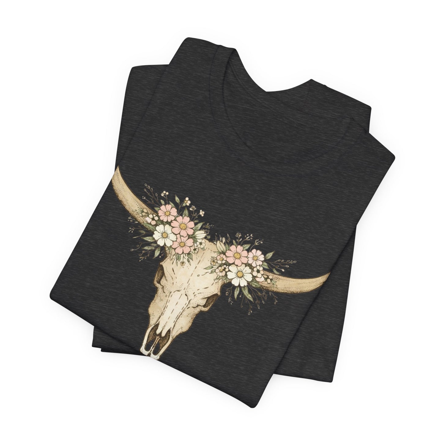 Floral Longhorn Skull T-Shirt