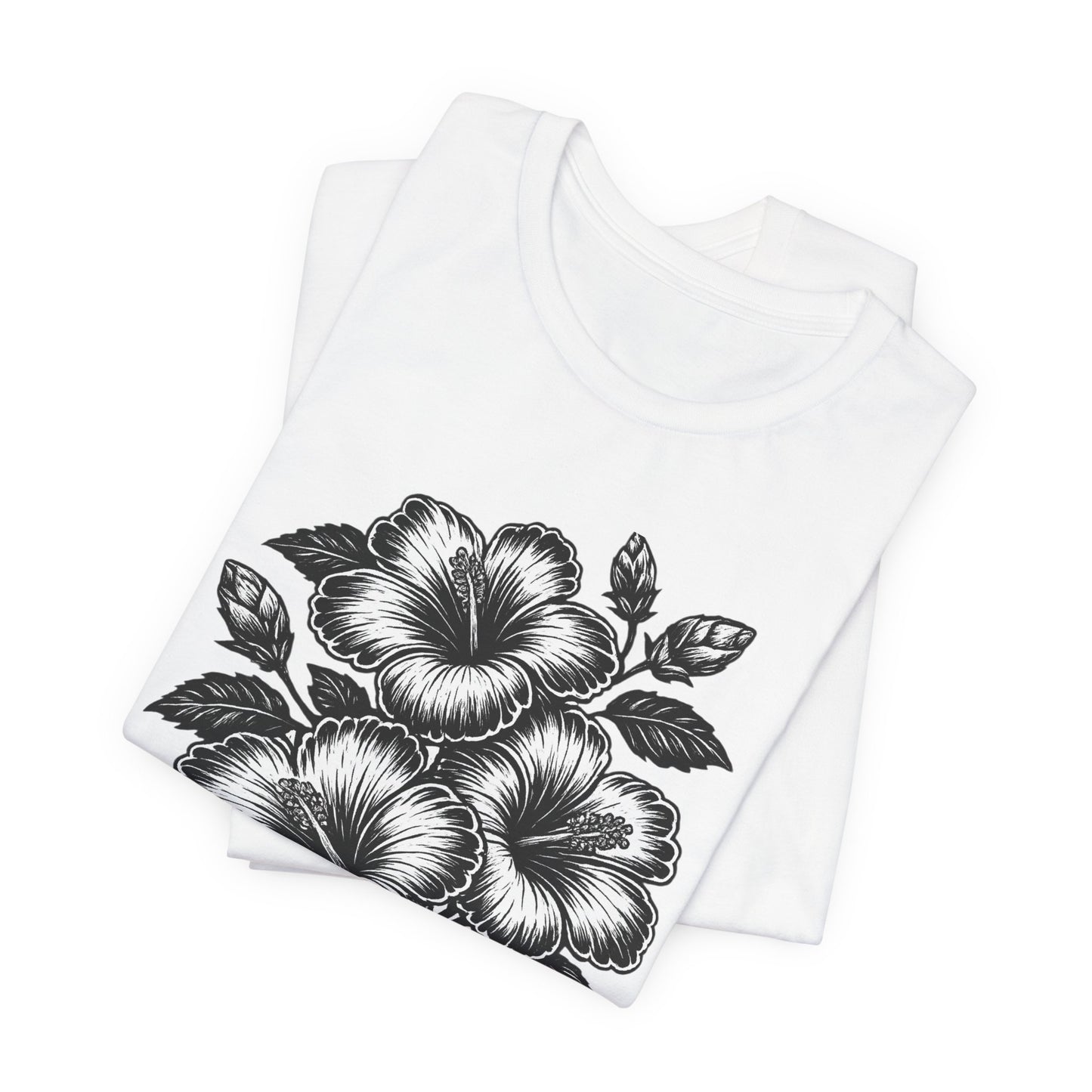 Floral Hibiscus Tee – Vintage Black and White Botanical Graphic T-Shirt